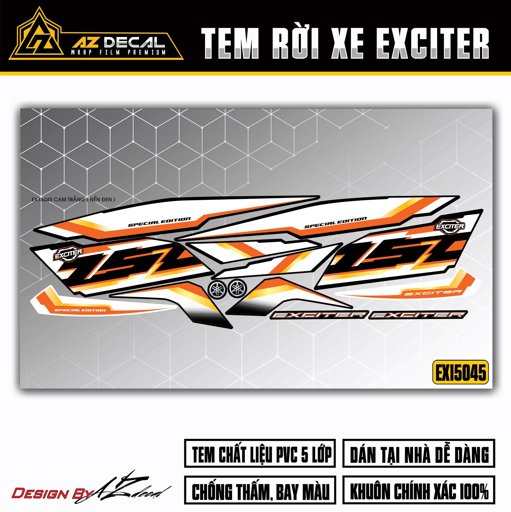 Tem xe Exciter 150 cam trắng