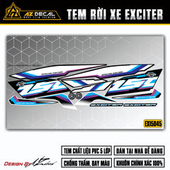 Chi tiết mẫu tem dán xe Exciter 150 xanh trắng