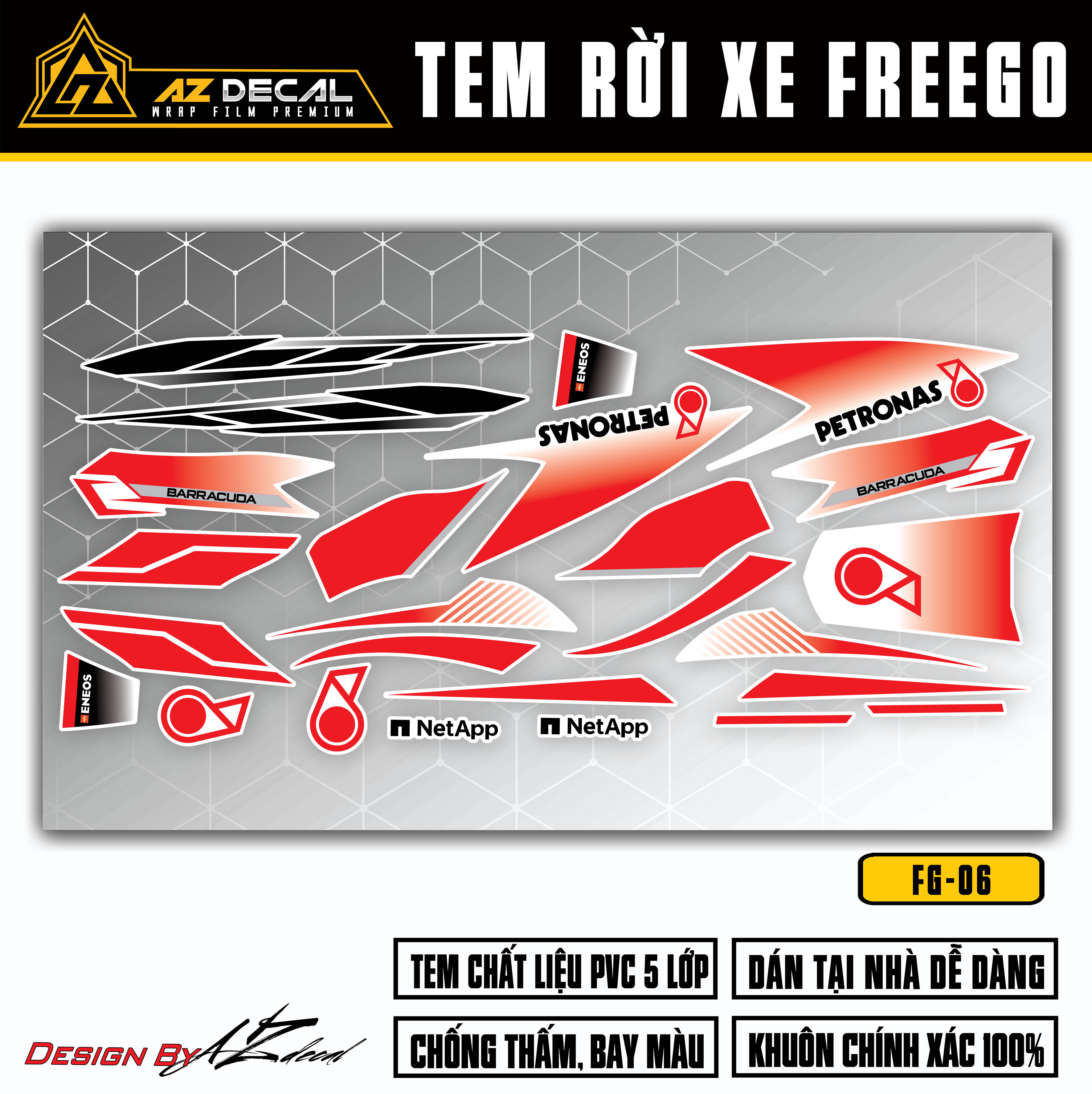 Đề can dán xe FreeGO trắng màu đỏ đen thiết kế đẹp