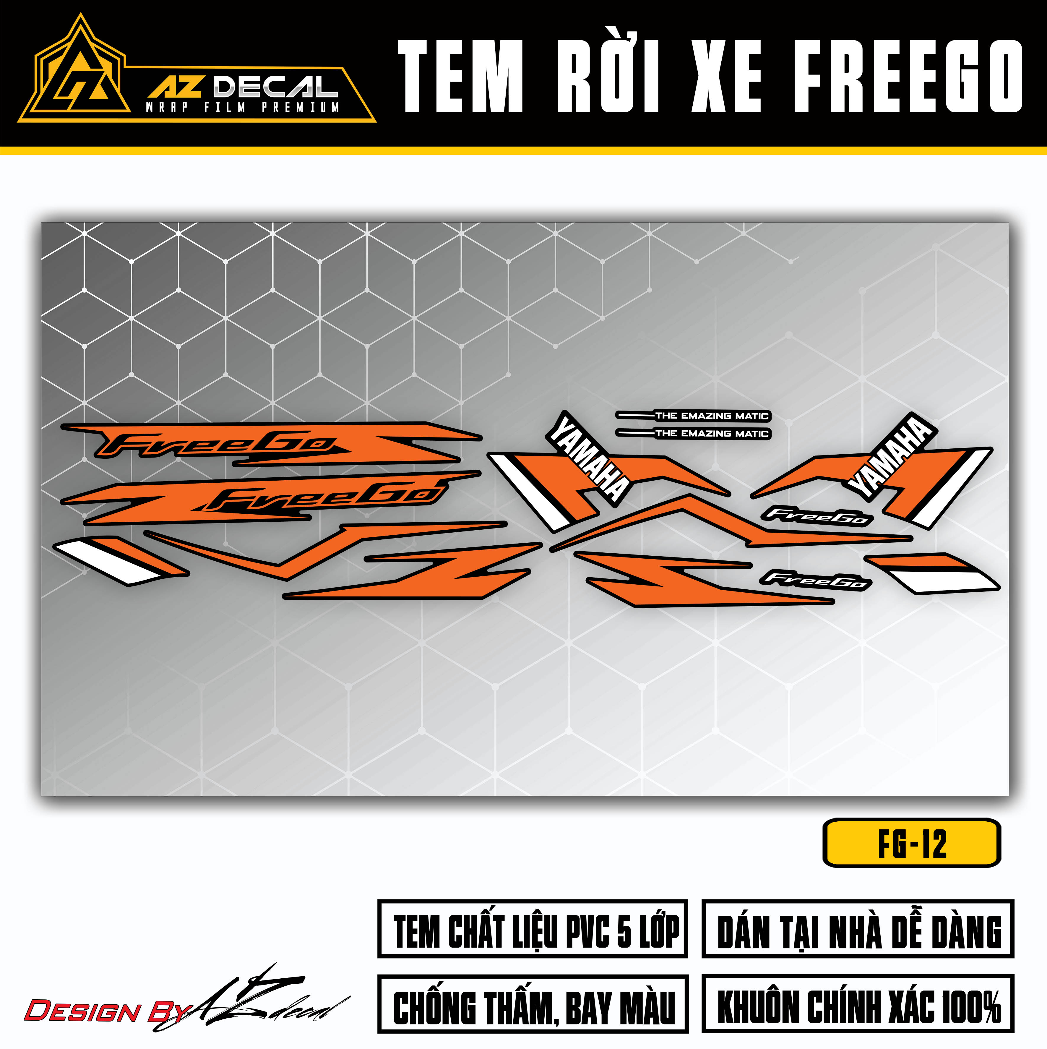 Mẫu đề can dán xe Yamaha FreeGo màu cam