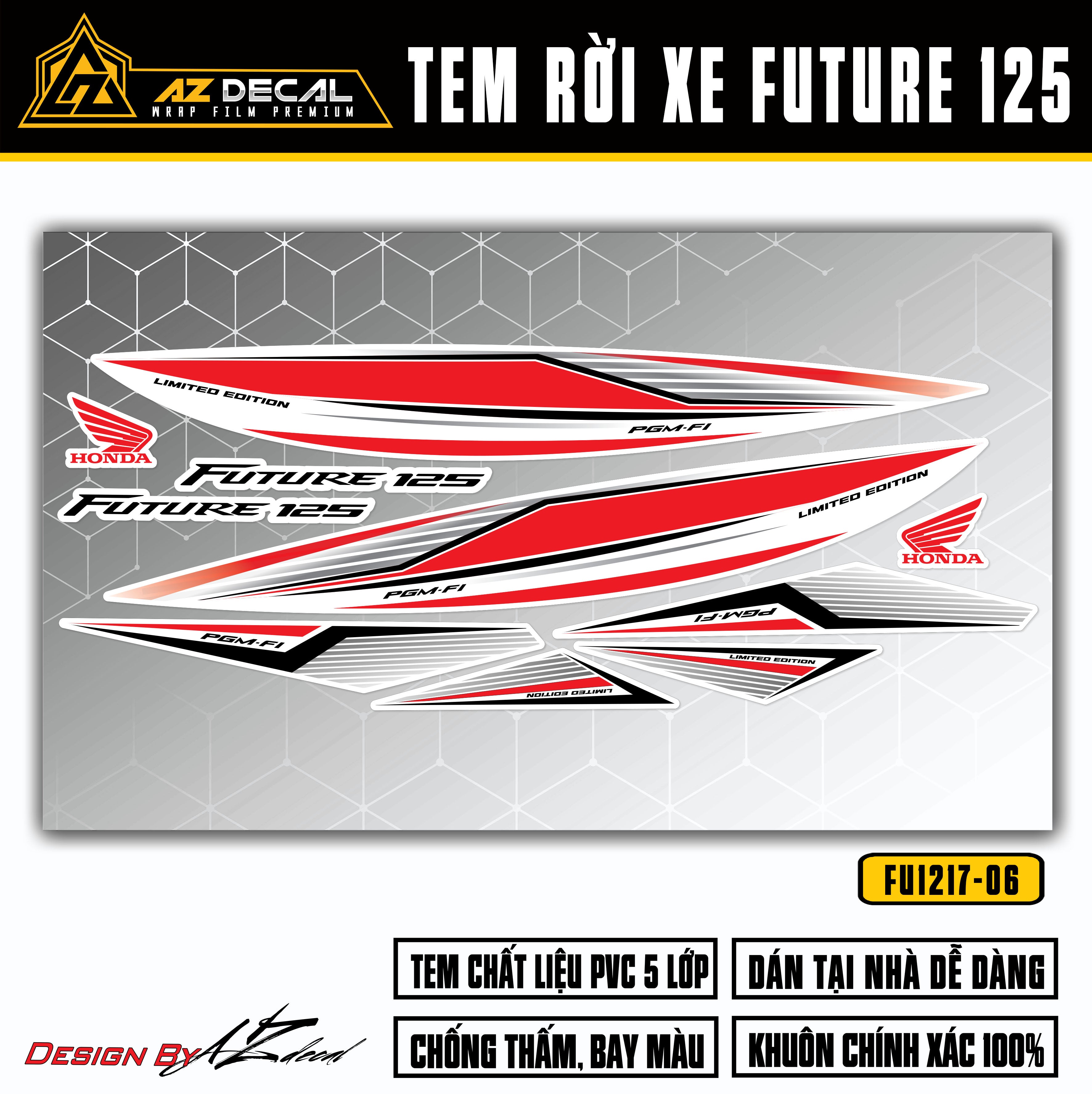 Tem xe Future 125 Fi đẹp màu đỏ xám nền trắng