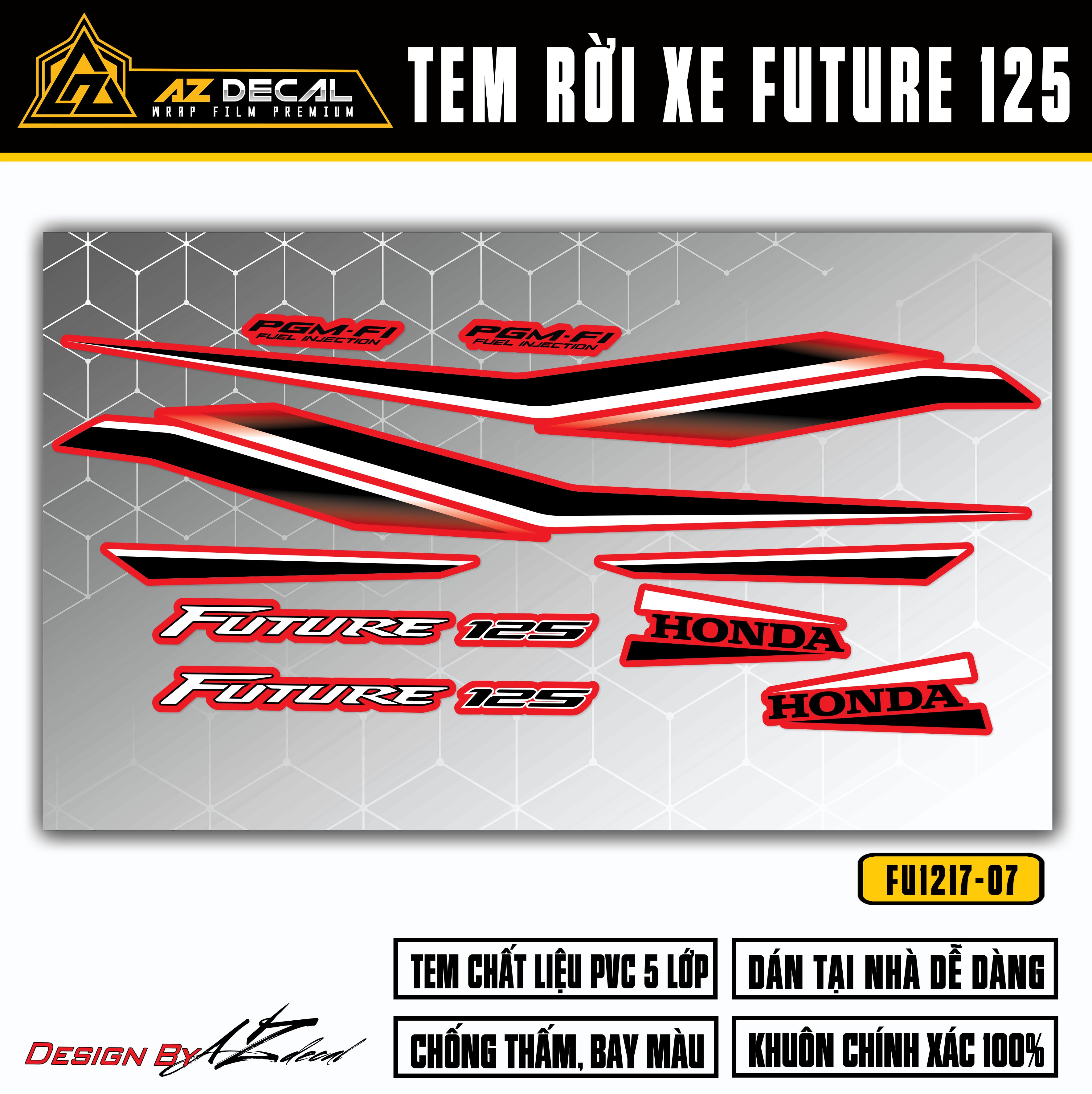 Tem xe Future 125 FI màu đen trắng dán xe đỏ