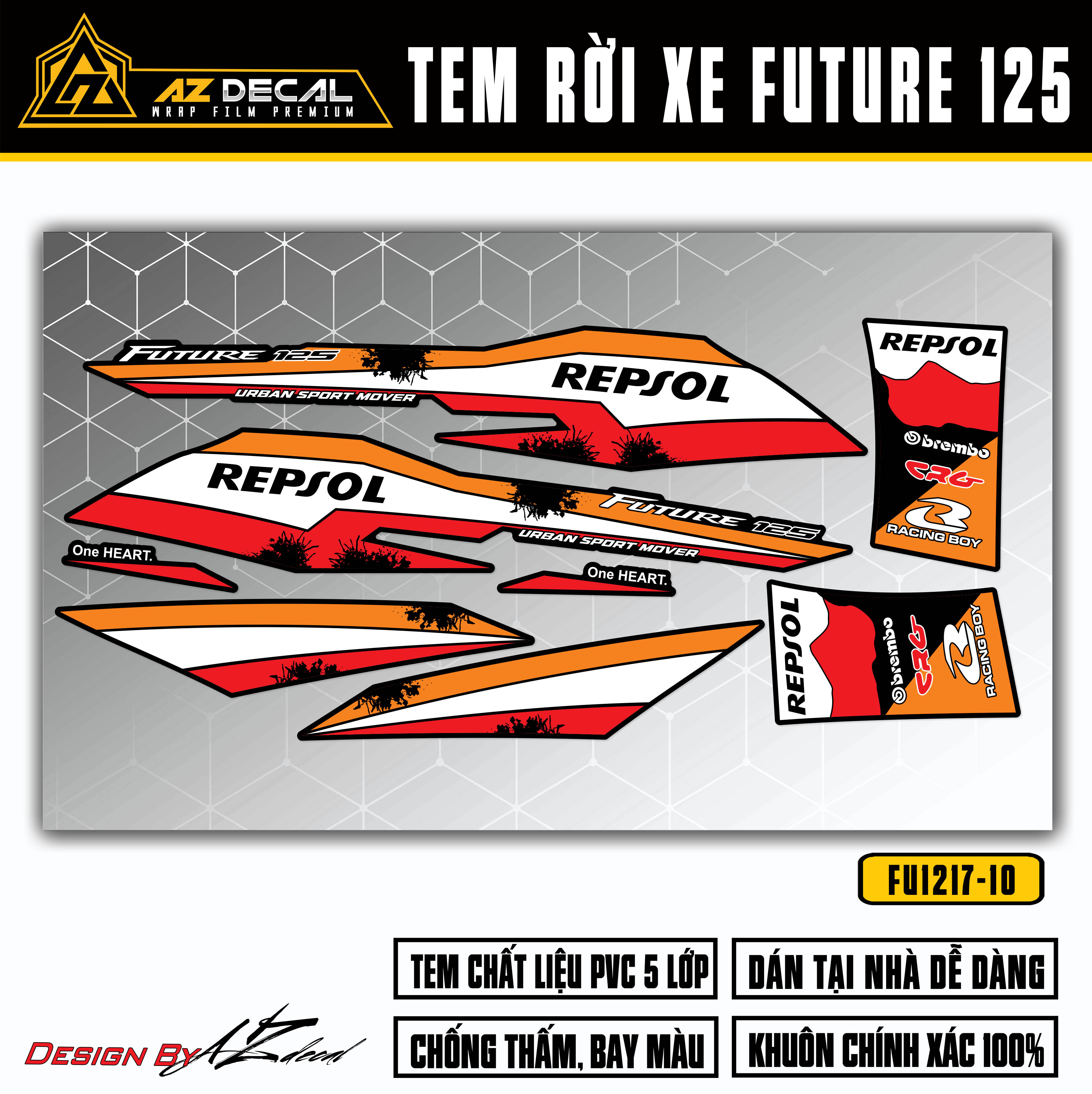 Tem xe Future 125 Fi mẫu Repsol cam trắng nền đen