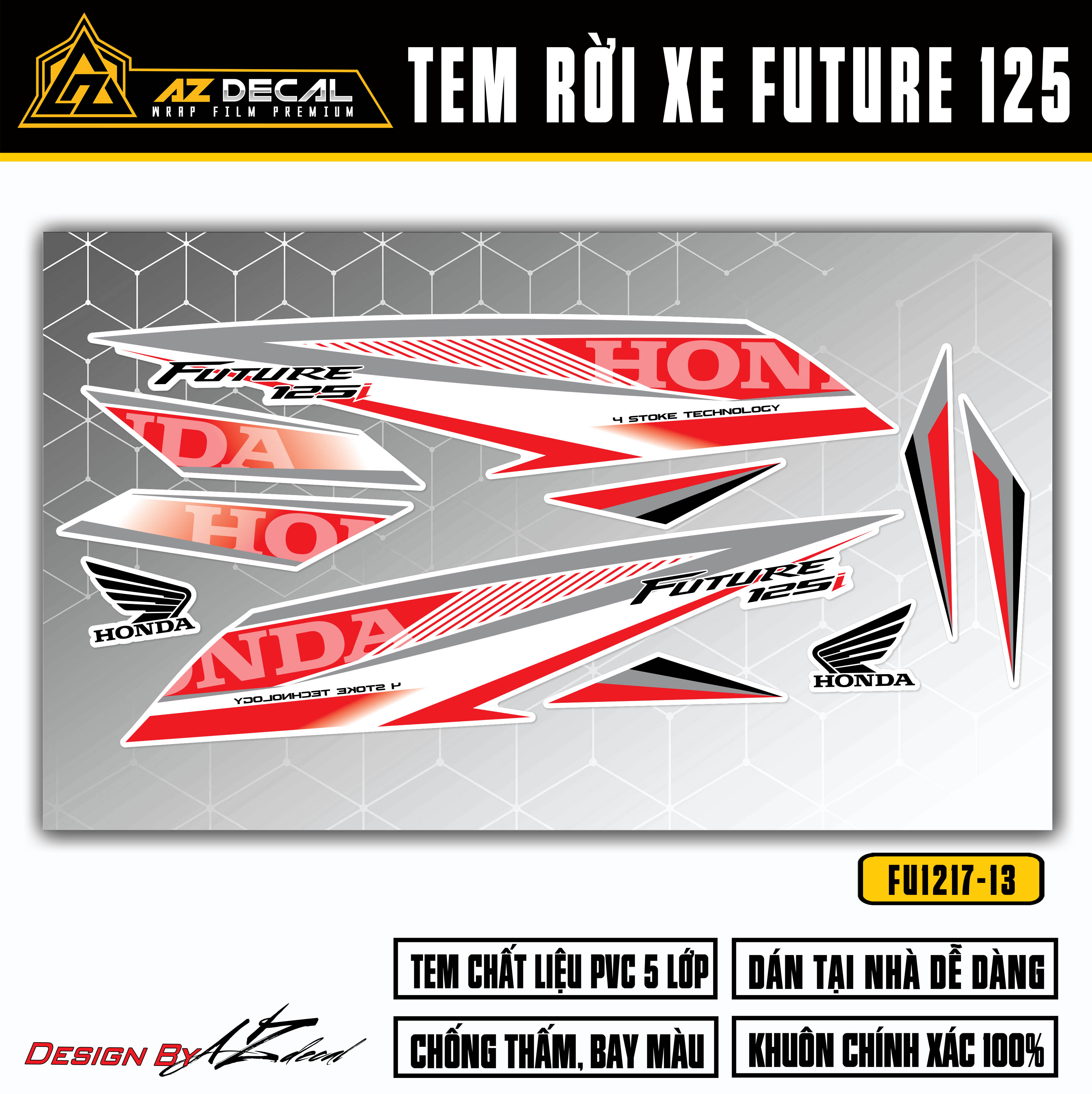 Tem xe Future 125 Fi màu đỏ xám nền trắng