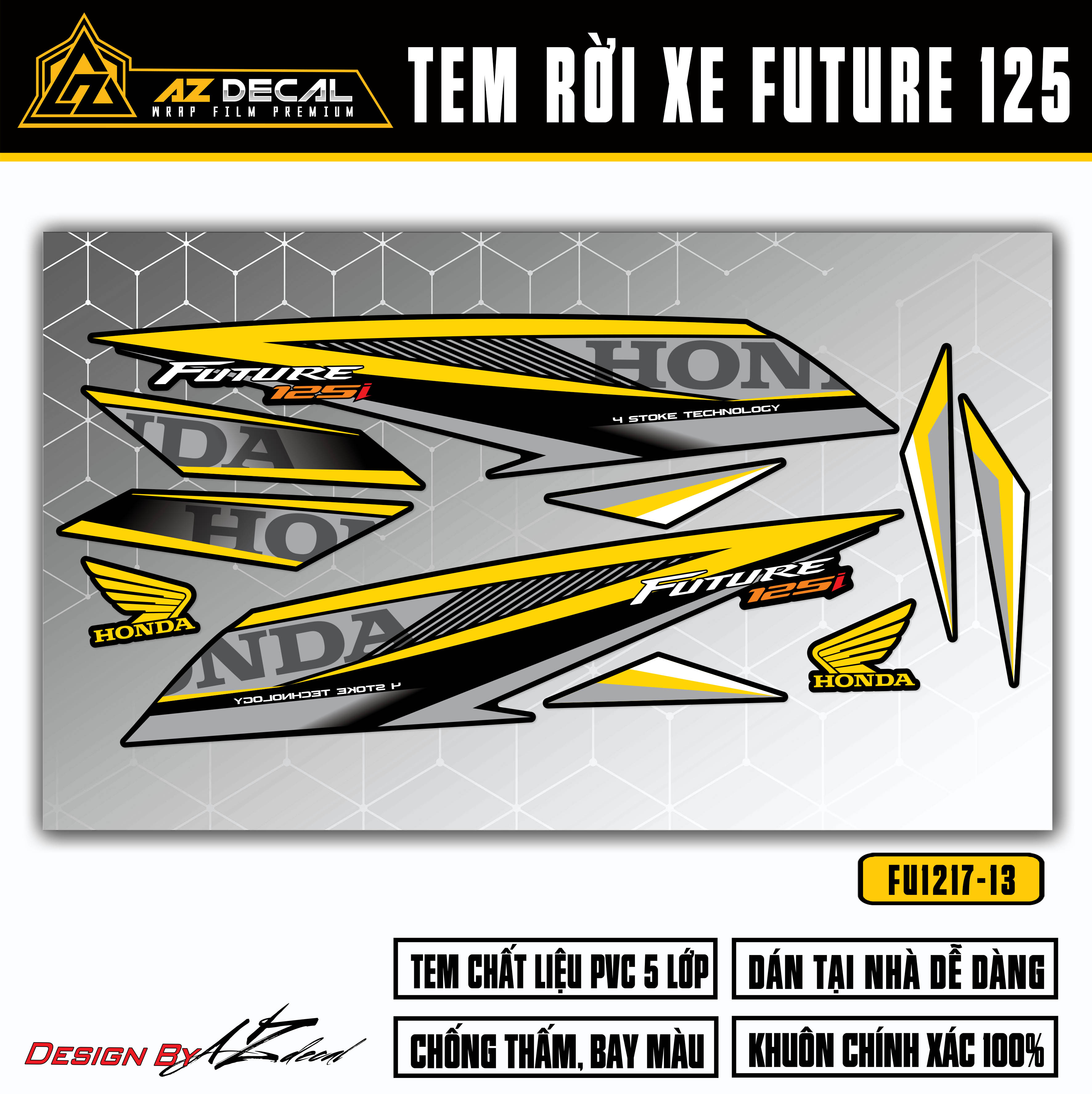 Dán decal xe Honda Future 125 FI màu xám vàng