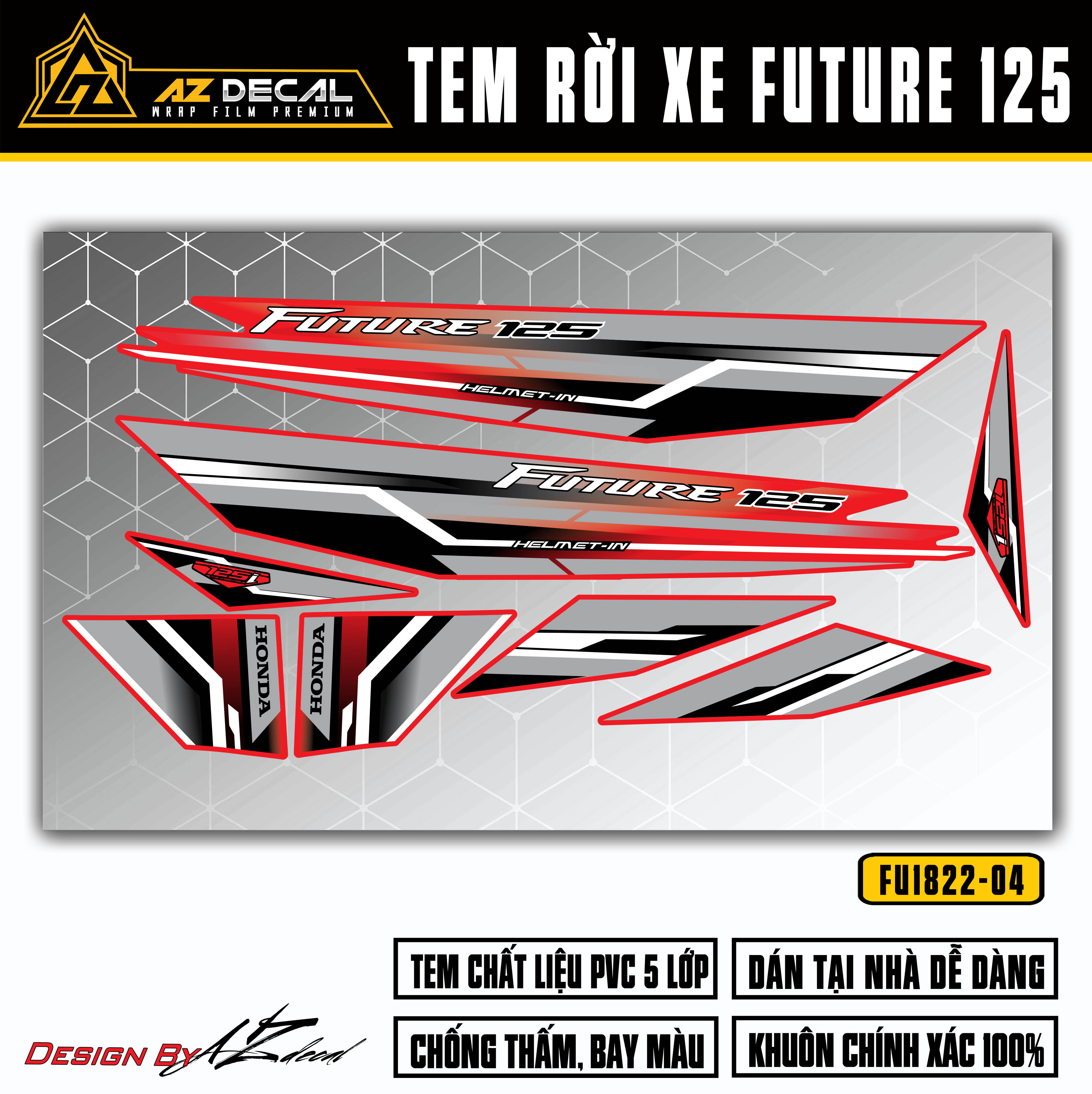Dán decal xe Future 125 Fi màu xám đen nền đỏ