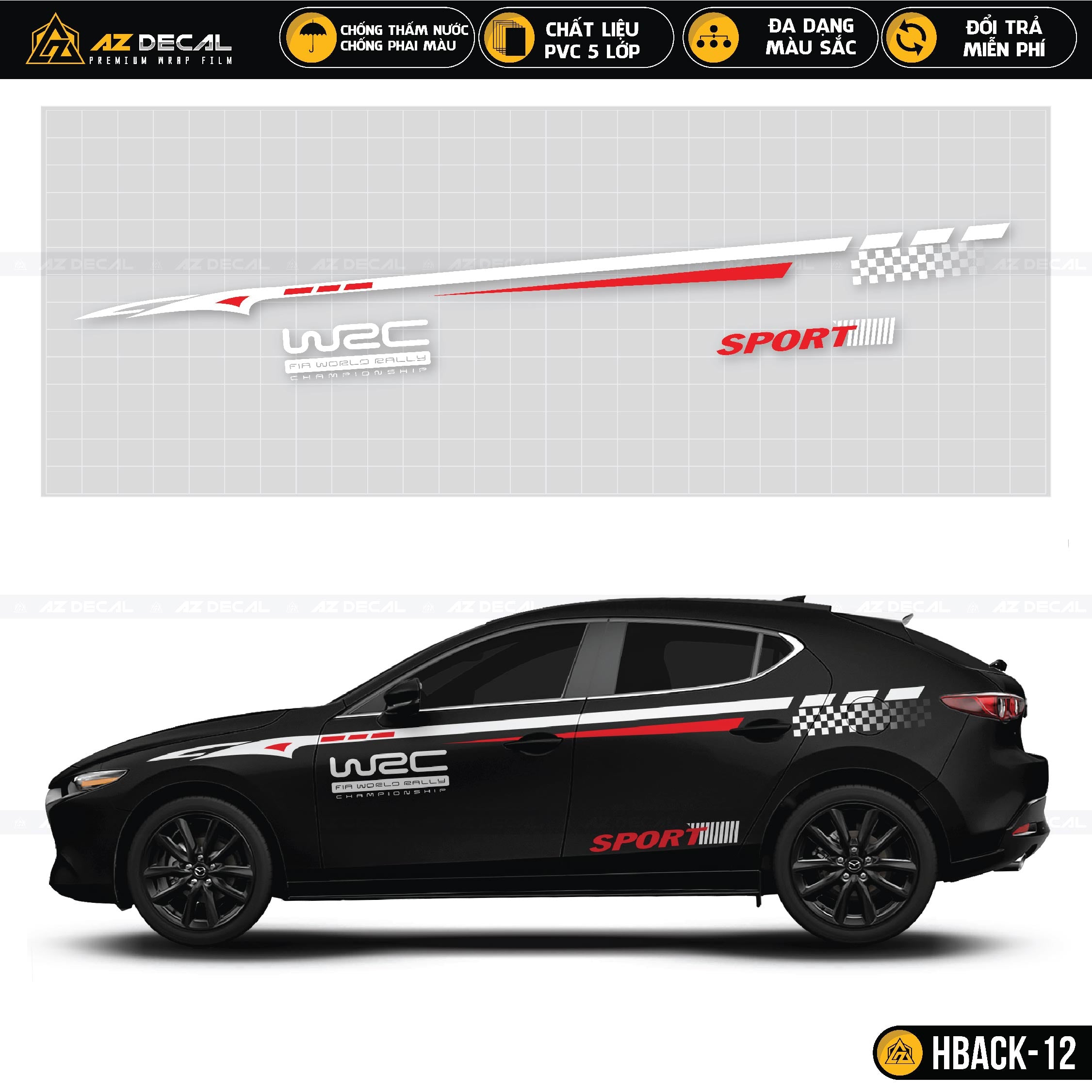 Mua Decal Dán Cửa Xe Ô Tô Hatch màu đen mẫu W2C FIA WORLD RALLY CHAMPIONSHIP