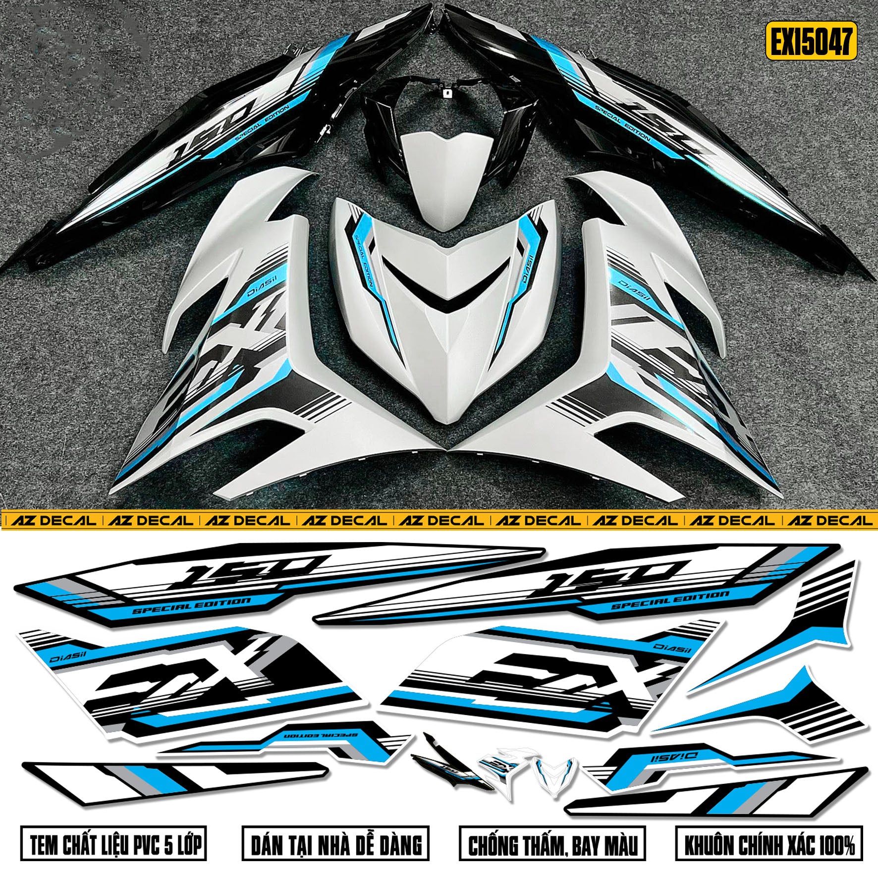 Ảnh thực tế dán áo Exciter 150 dán tem rời thiết kế