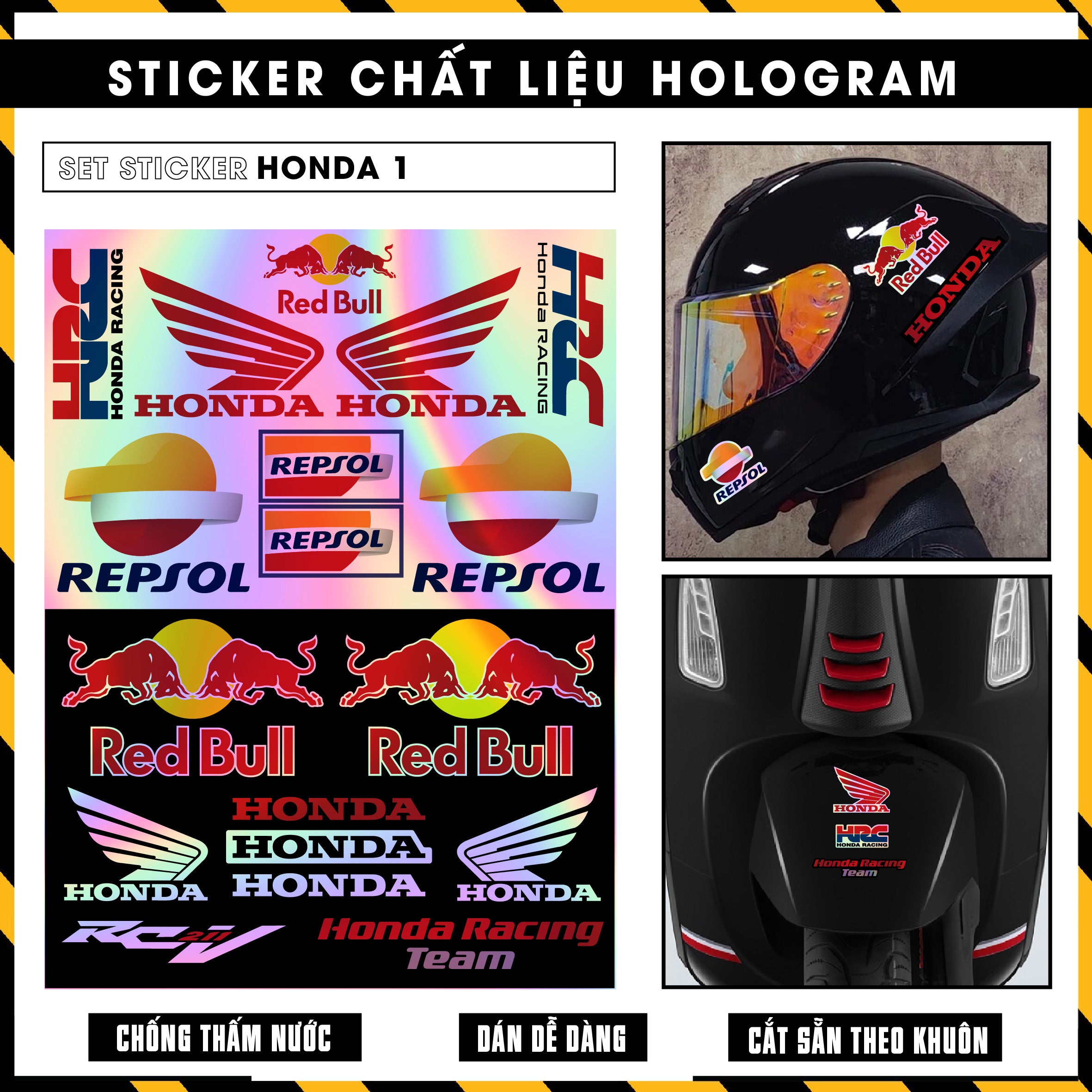 Sticker Dán Ô Tô, Xe Máy, Xe Điện, Xe Đạp, Mũ Bảo Hiểm | Hãng Xe Hologram - Honda