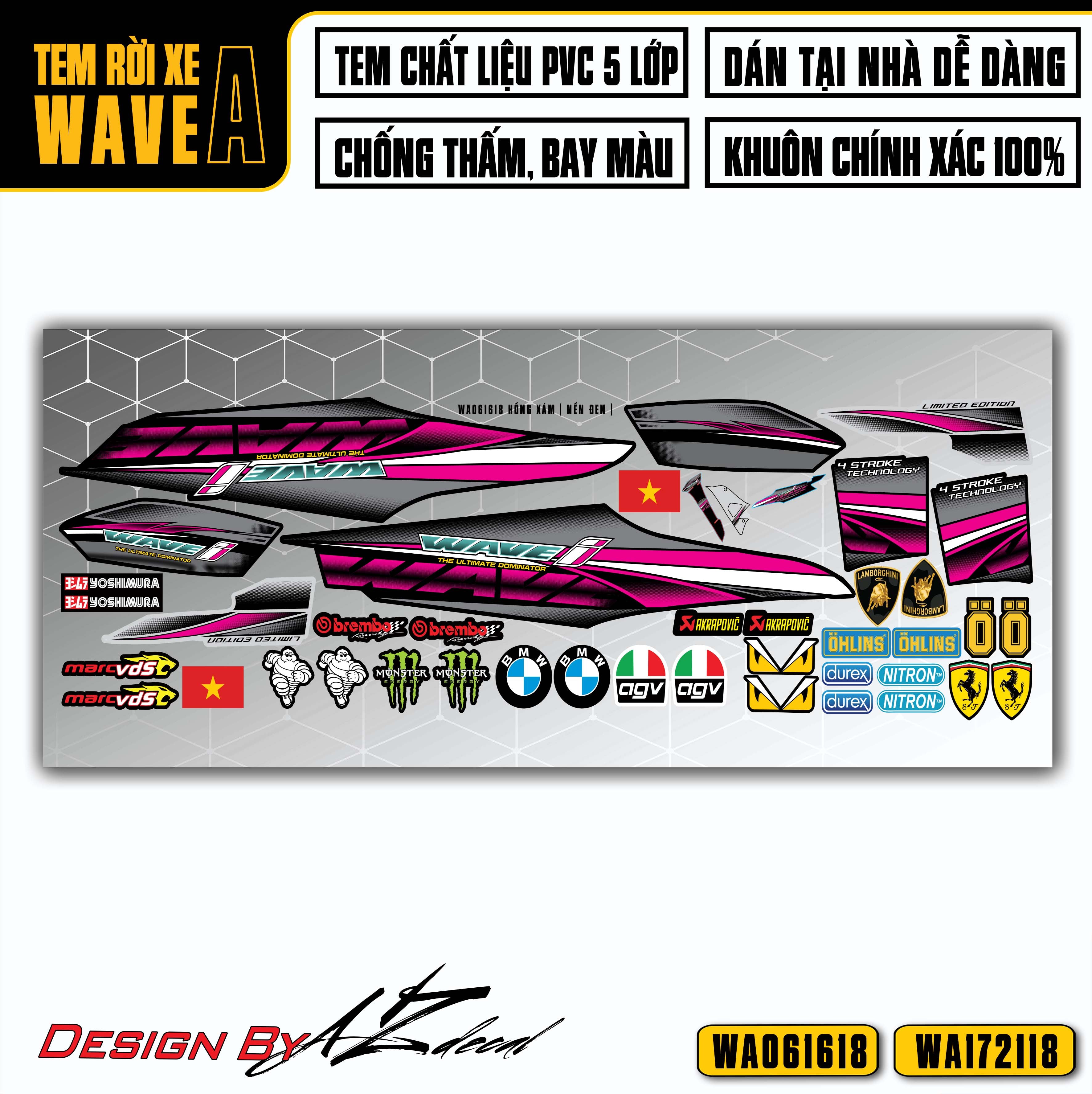 Chi tiết mẫu tem Wave Alpha màu Hồng Xám (nền Đen)