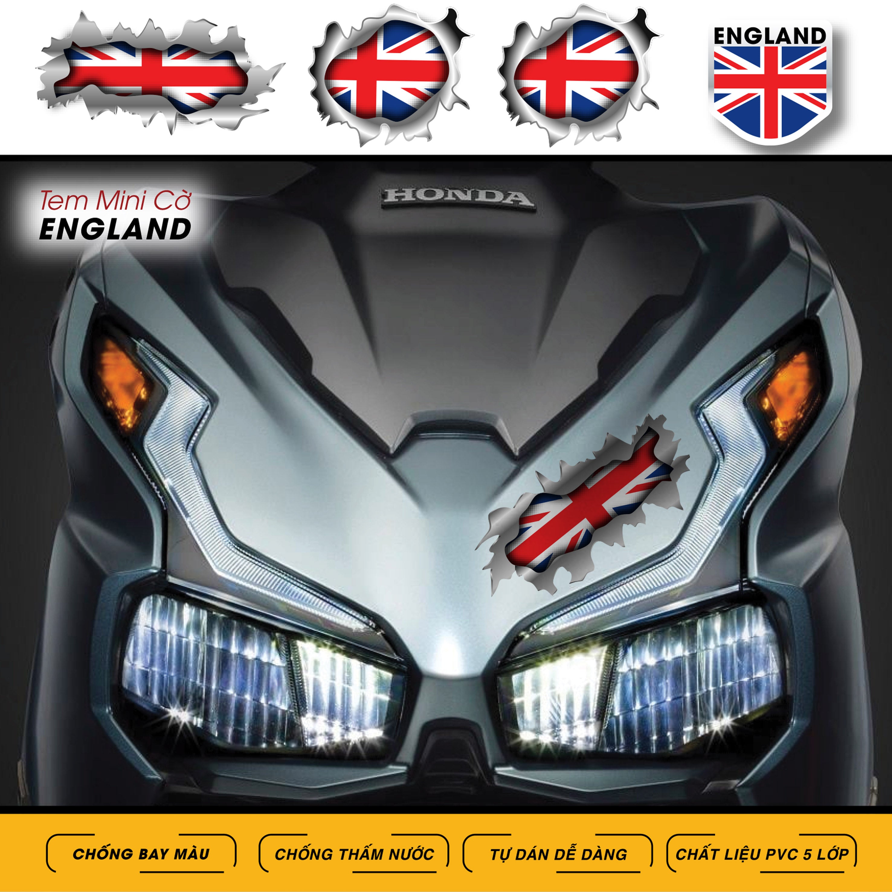 Sticker Dán Xe Máy, Xe Điện, Xe Đạp, Mũ Bảo Hiểm | Tem Mini Cờ Quốc Gia - England