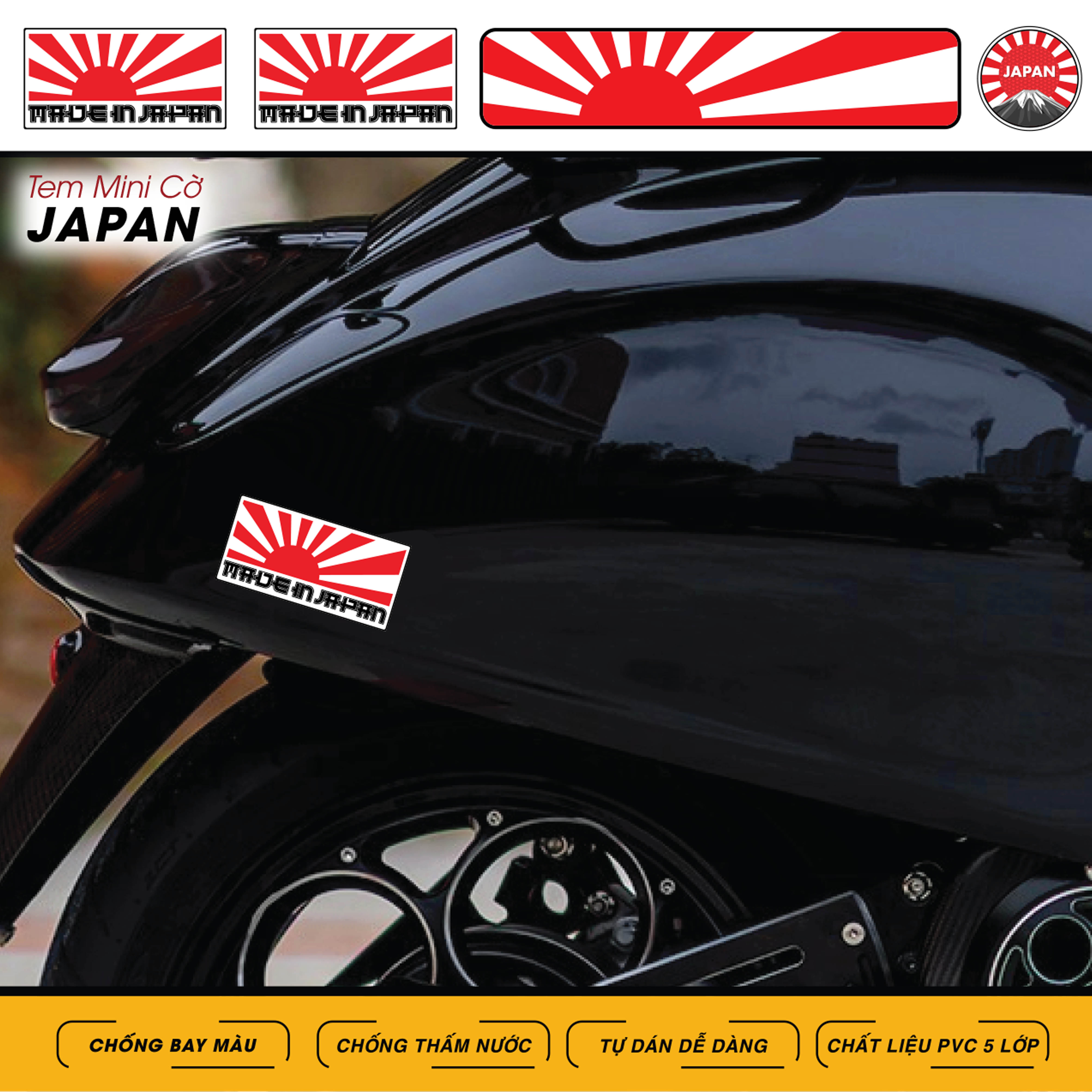 Sticker Dán Ô Tô, Xe Máy, Xe Điện, Xe Đạp, Mũ Bảo Hiểm | Tem Mini Cờ Quốc Gia - Japan