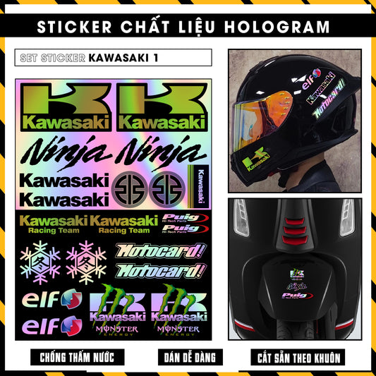 Sticker Dán Ô Tô, Xe Máy, Xe Điện, Xe Đạp, Mũ Bảo Hiểm | Hãng Xe Hologram - Kawasaki