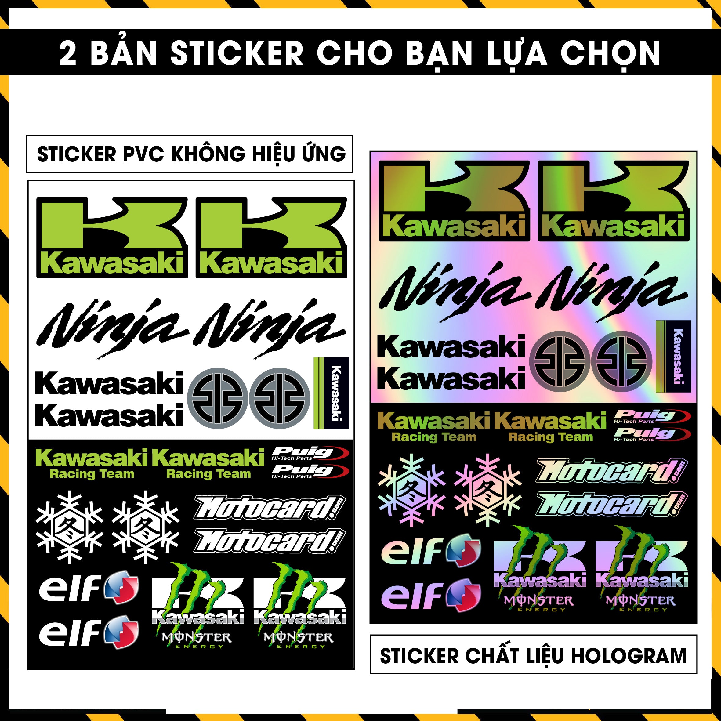 Sticker Dán Ô Tô, Xe Máy, Xe Điện, Xe Đạp, Mũ Bảo Hiểm | Hãng Xe Hologram - Kawasaki