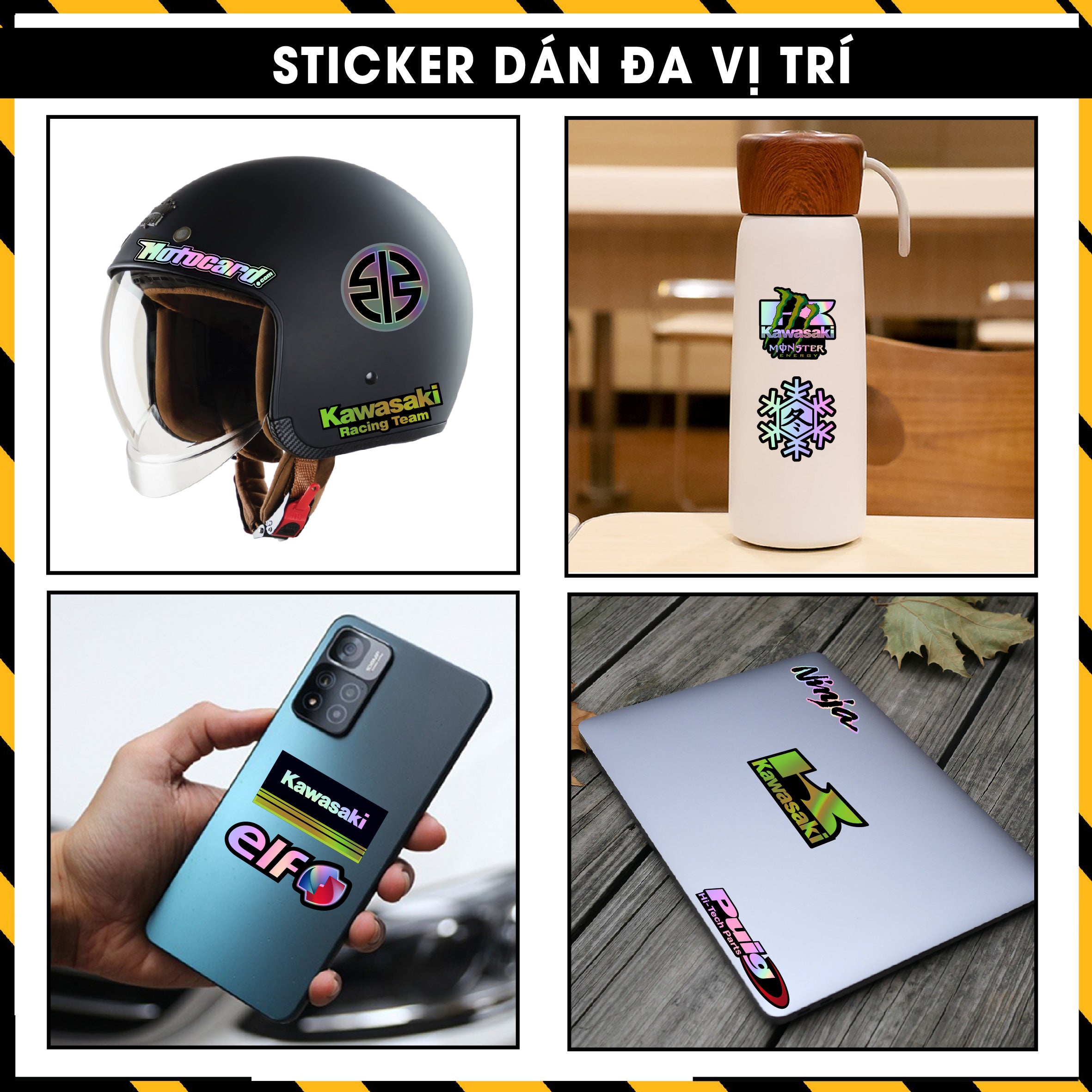 Sticker Dán Ô Tô, Xe Máy, Xe Điện, Xe Đạp, Mũ Bảo Hiểm | Hãng Xe Hologram - Kawasaki