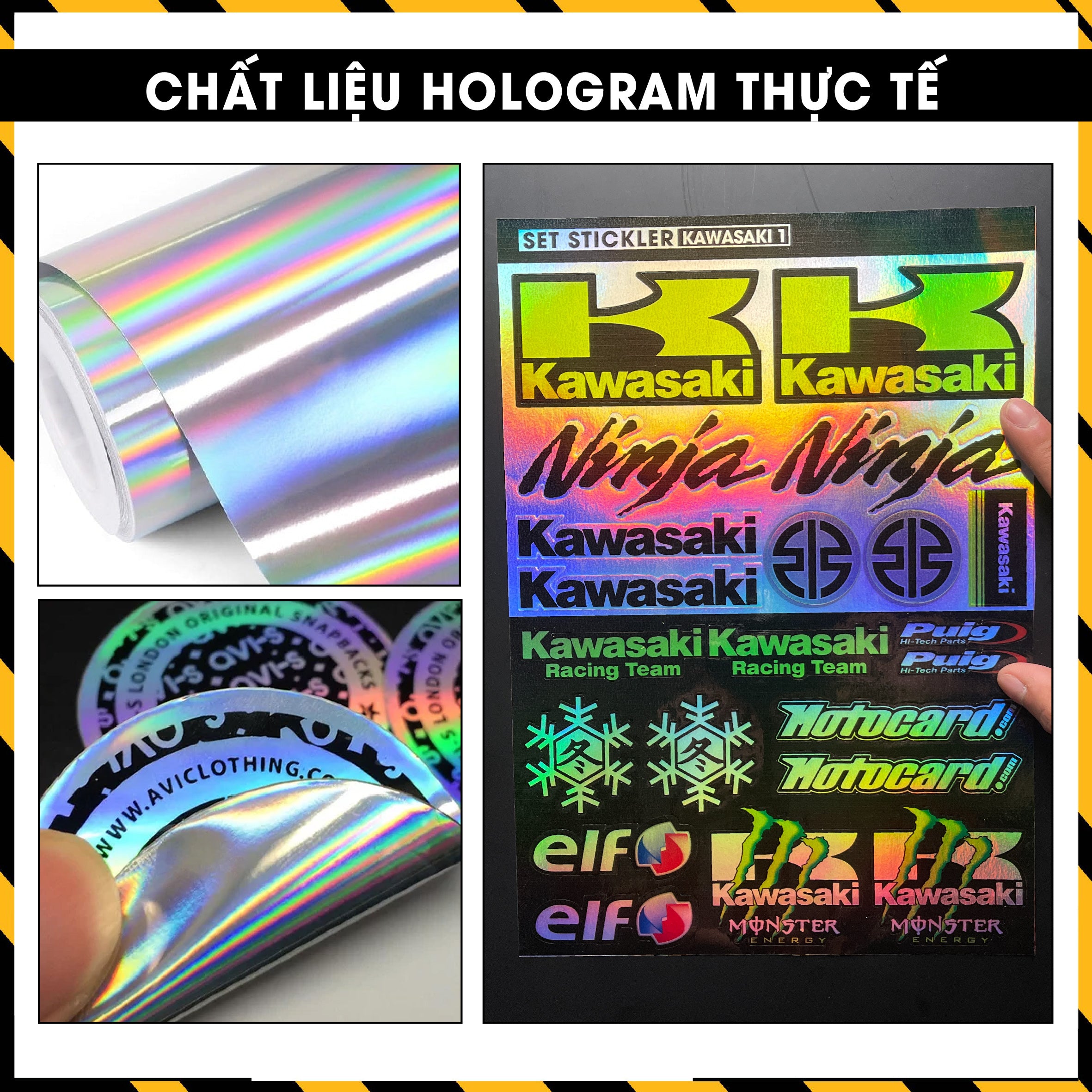 Sticker Dán Ô Tô, Xe Máy, Xe Điện, Xe Đạp, Mũ Bảo Hiểm | Hãng Xe Hologram - Kawasaki