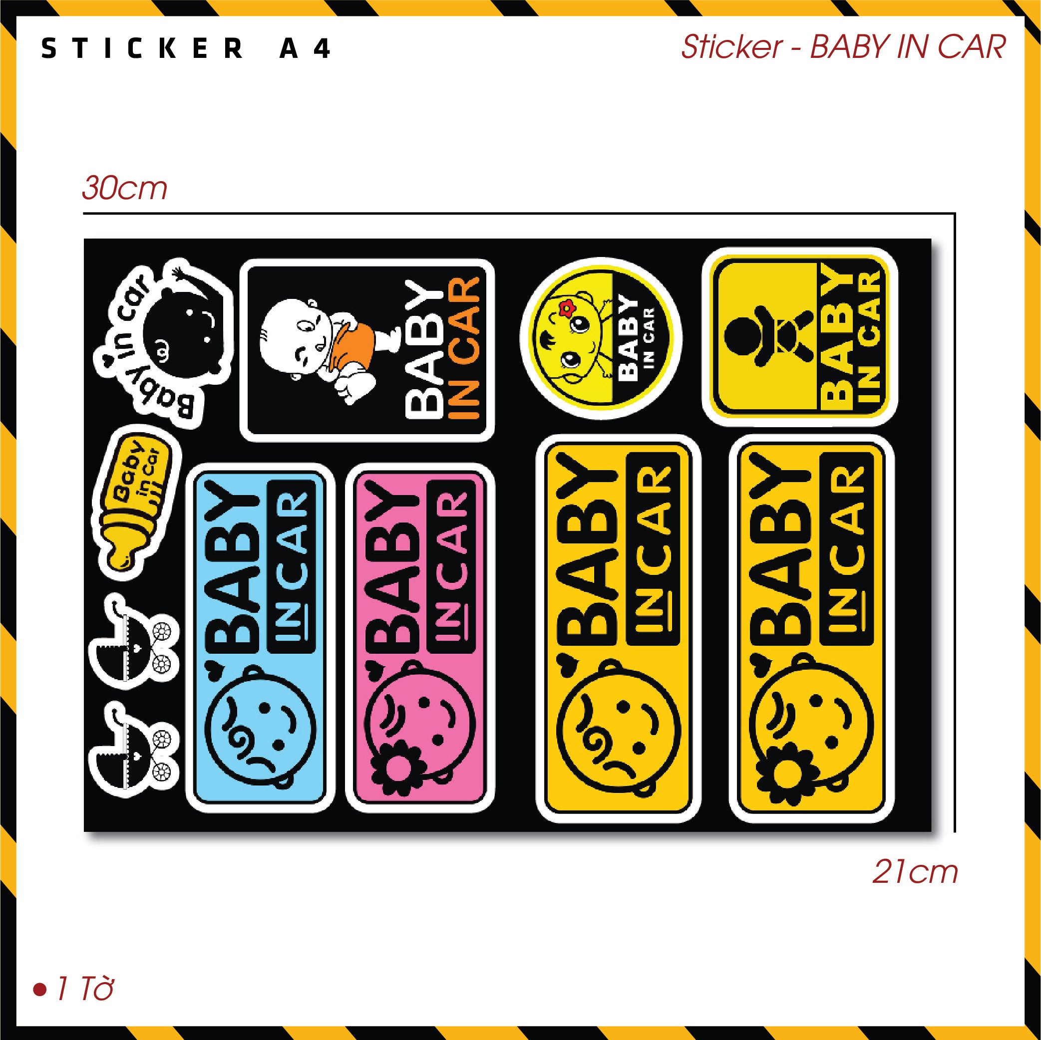 Sticker Dán Ô Tô, Xe Máy, Xe Điện, Xe Đạp, Mũ Bảo Hiểm | SET Trang Trí BABY IN CAR