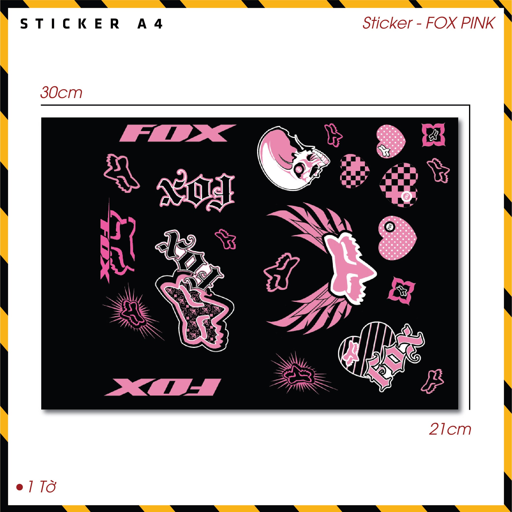 Sticker Dán Ô Tô, Xe Máy, Xe Điện, Xe Đạp, Mũ Bảo Hiểm | SET Trang Trí FOX PINK