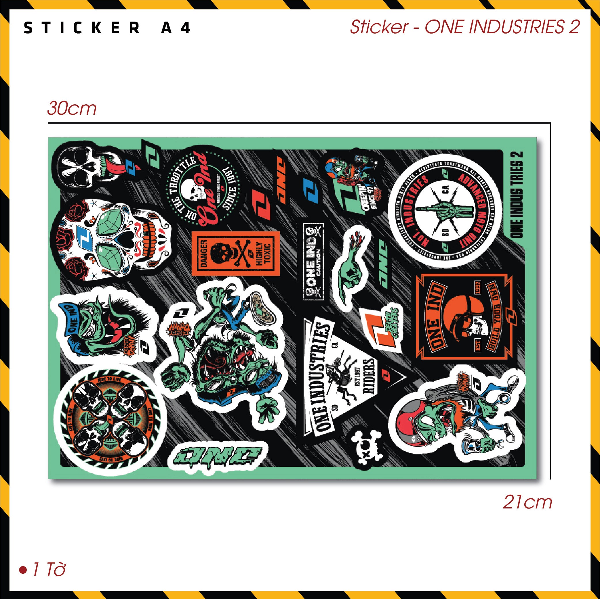 Sticker Dán Ô Tô, Xe Máy, Xe Điện, Xe Đạp, Mũ Bảo Hiểm | SET Trang Trí ONE INDUS TRIES 1