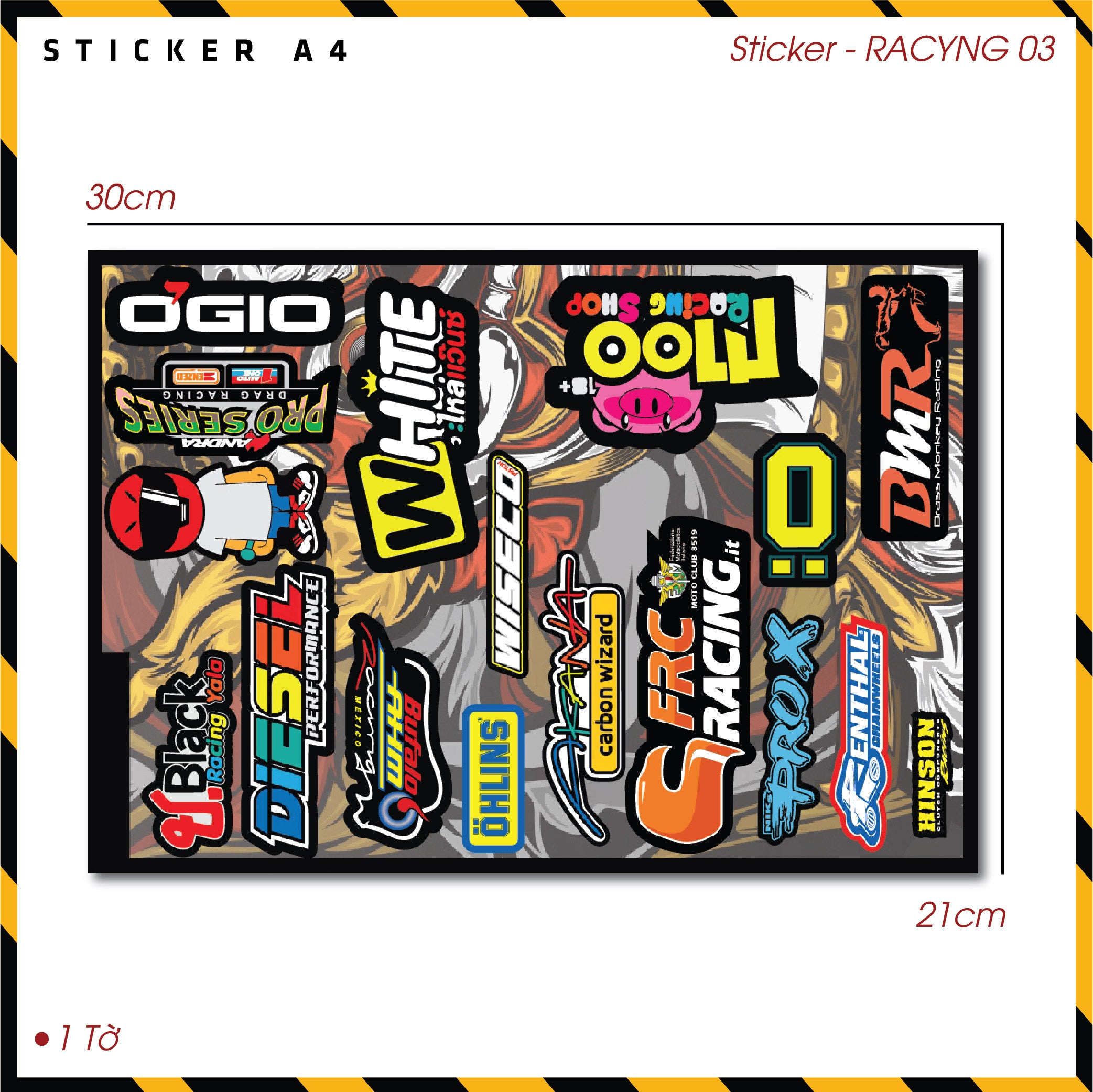 Sticker Dán Ô Tô, Xe Máy, Xe Điện, Xe Đạp, Mũ Bảo Hiểm | SET Trang Trí RACYNG 03
