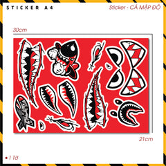 Sticker Dán Ô Tô, Xe Máy, Xe Điện, Xe Đạp, Mũ Bảo Hiểm | SET CÁ MẬP ĐỎ