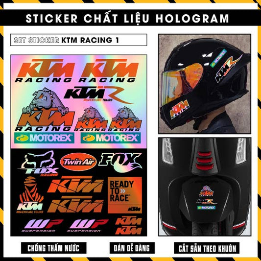 Sticker Dán Ô Tô, Xe Máy, Xe Điện, Xe Đạp, Mũ Bảo Hiểm | Hãng Xe Hologram - KTM RACING