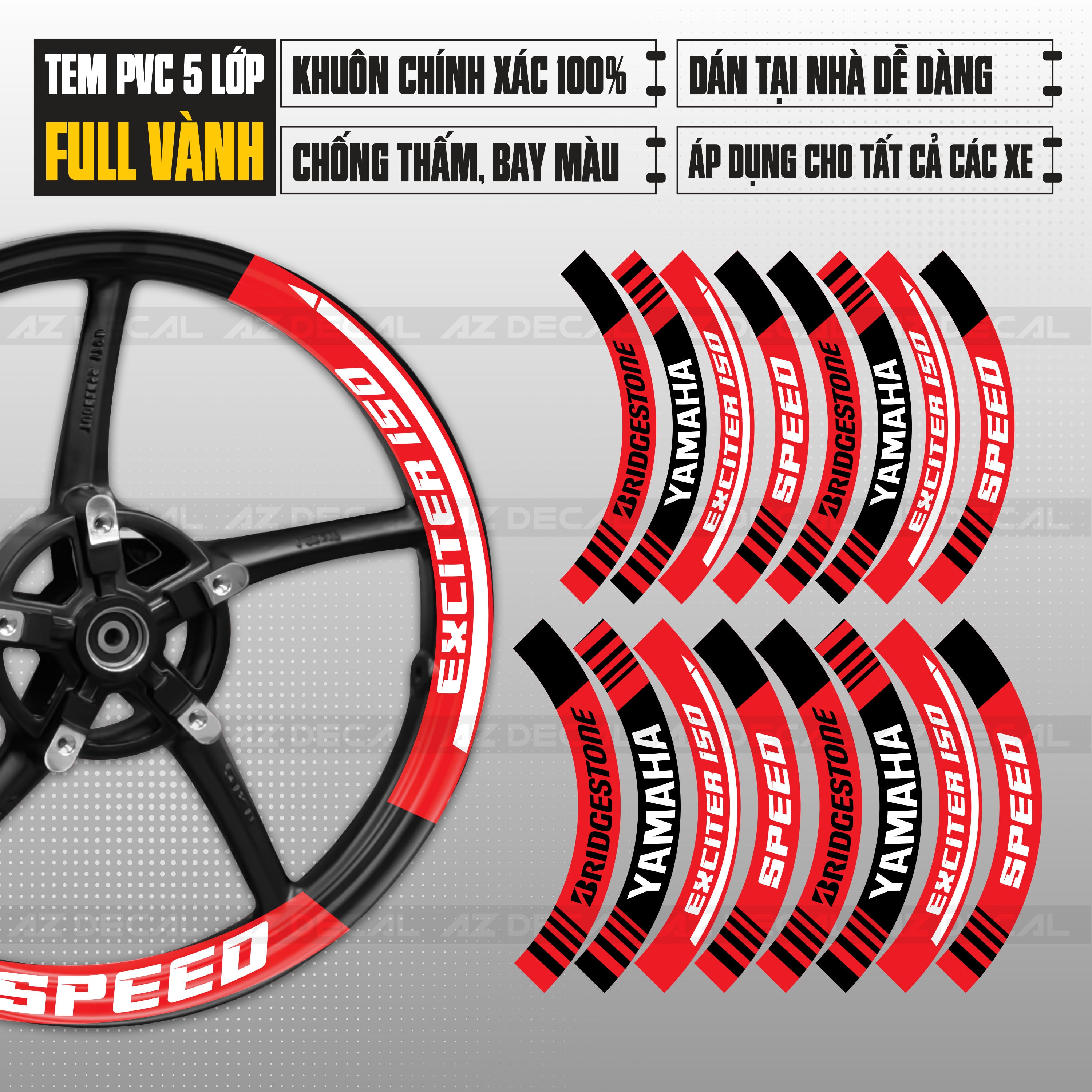Tem dán vành Exciter 150 màu đỏ đen