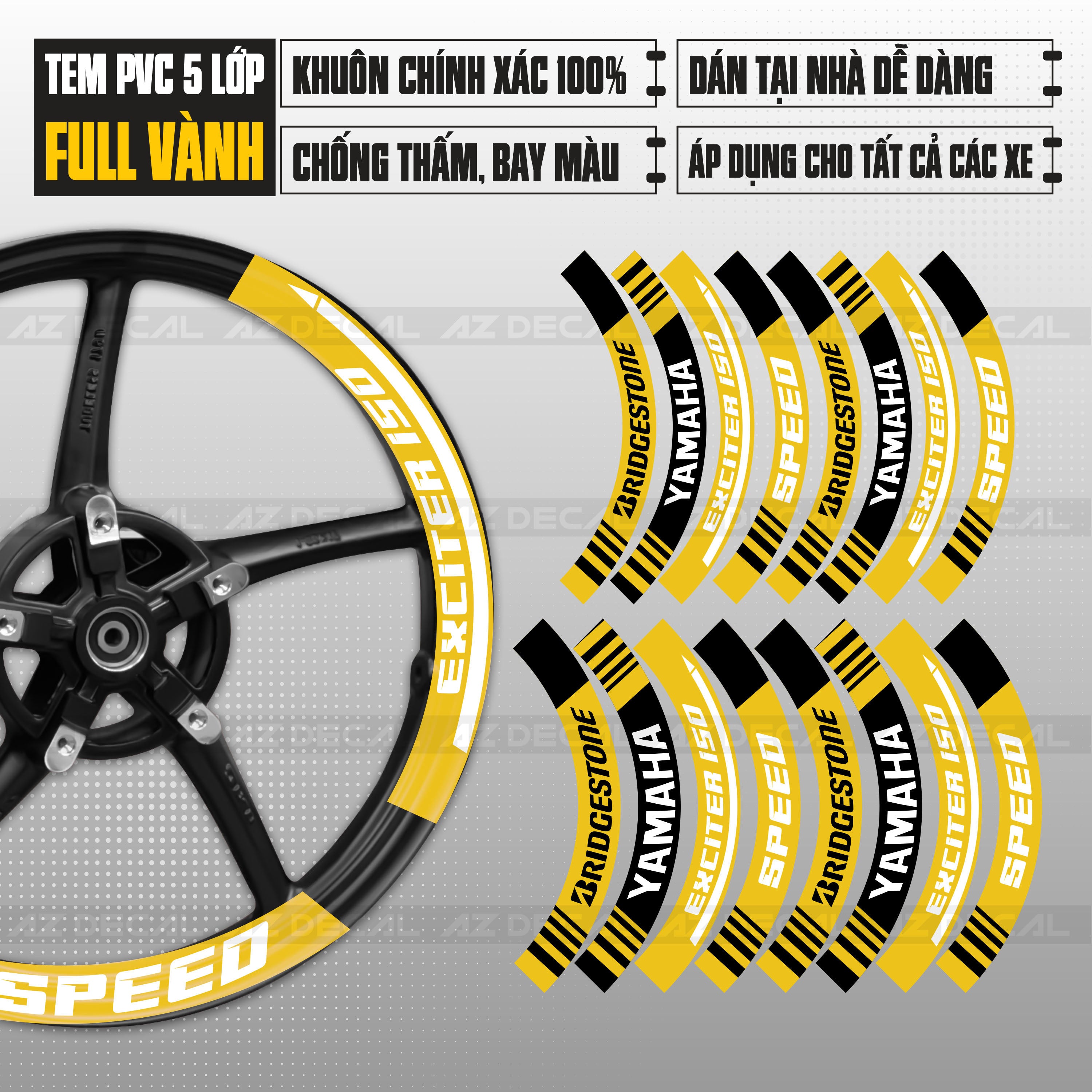 Tem dán vành Exciter 150 vàng