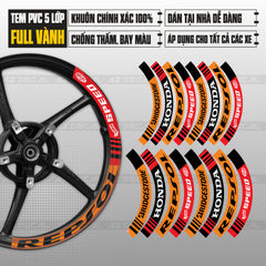 Tem dán vành xe máy Repsol bản to màu đỏ cam