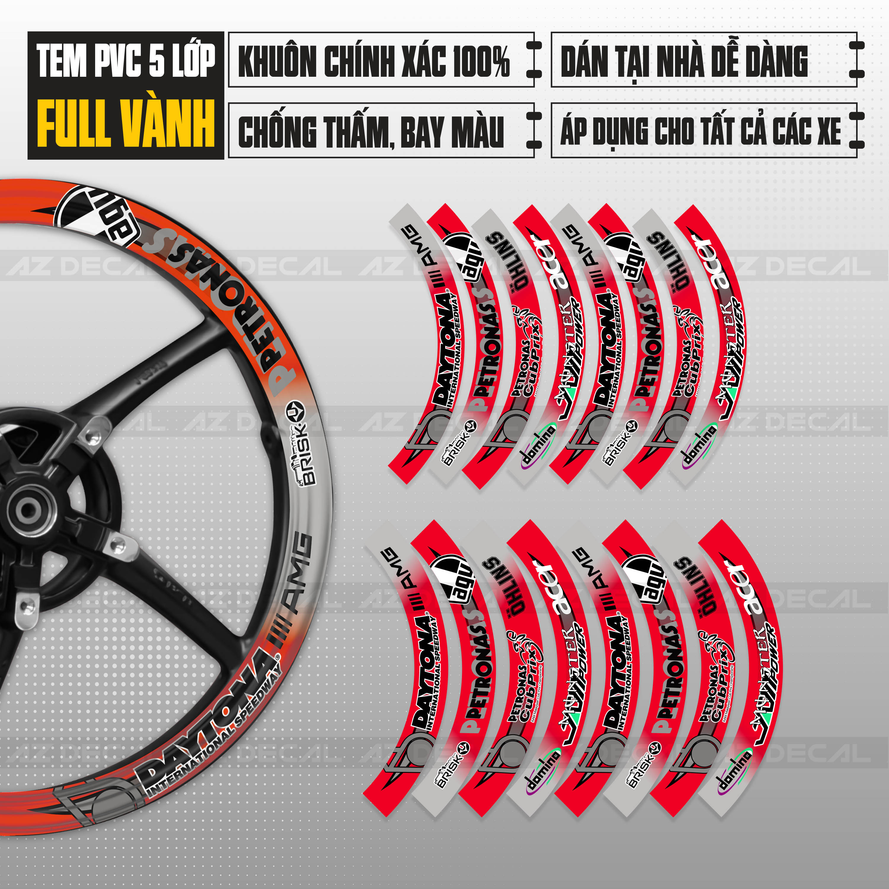 Tem Dán Vành Daytona AMG màu đỏ