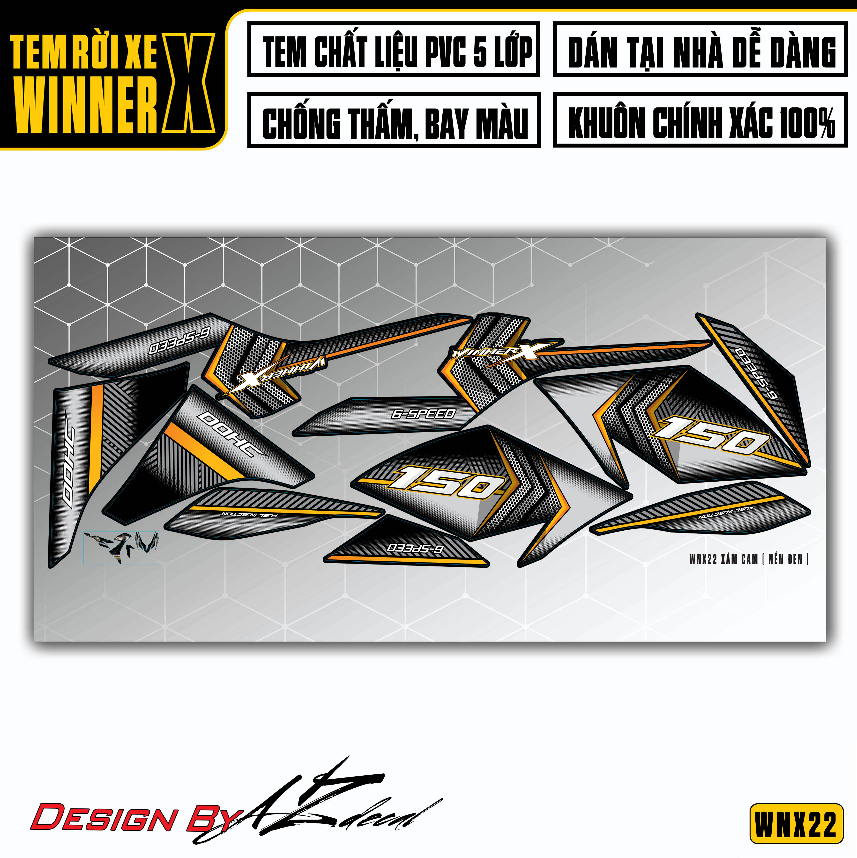 Tem Xe Winner X | WNX22 | Màu Vàng Đen