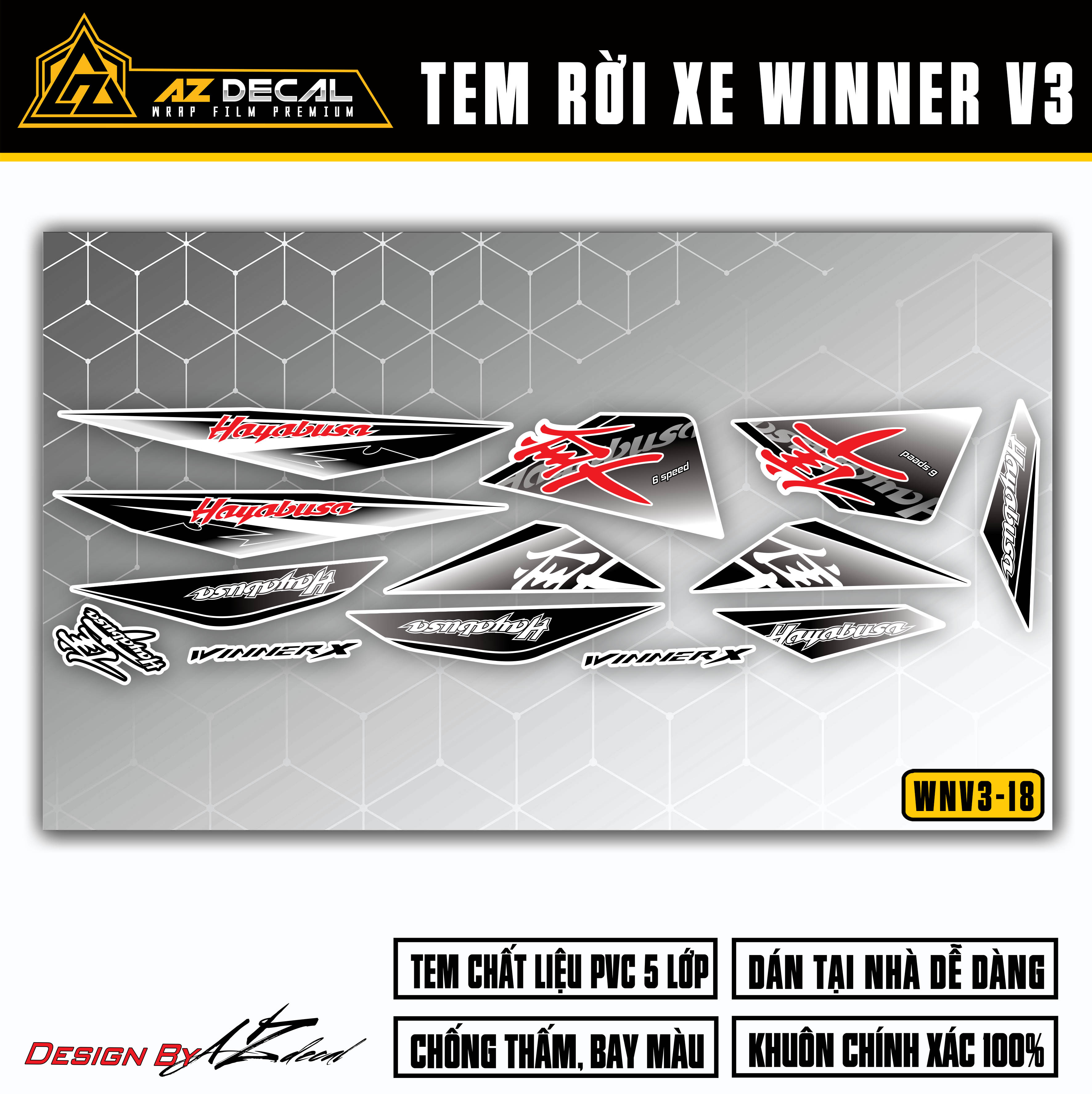 Tem chế Hayabusa dán Winner v3 cao cấp