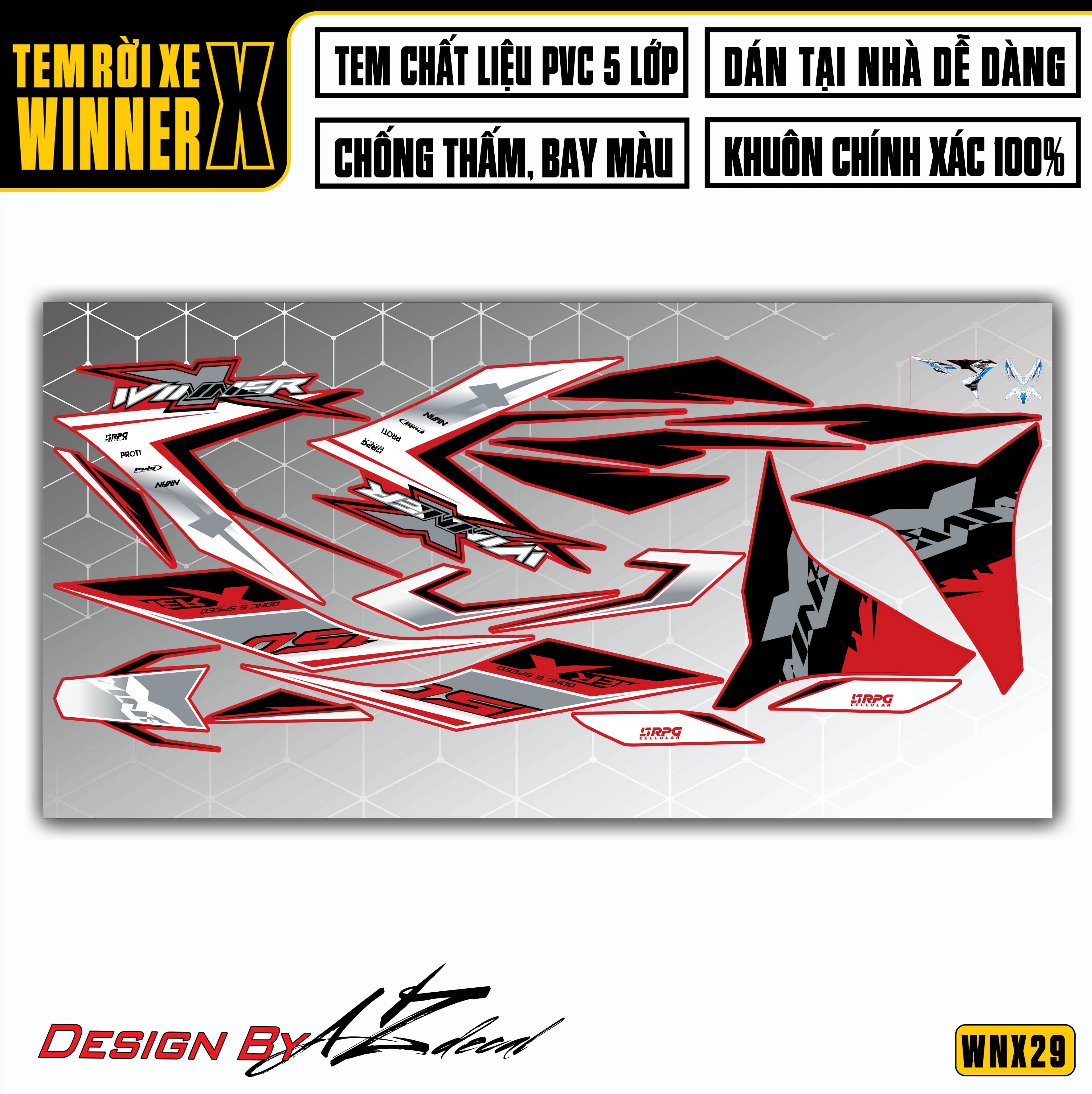 Tem xe Winner X Đen Trắng (Nền Đỏ)