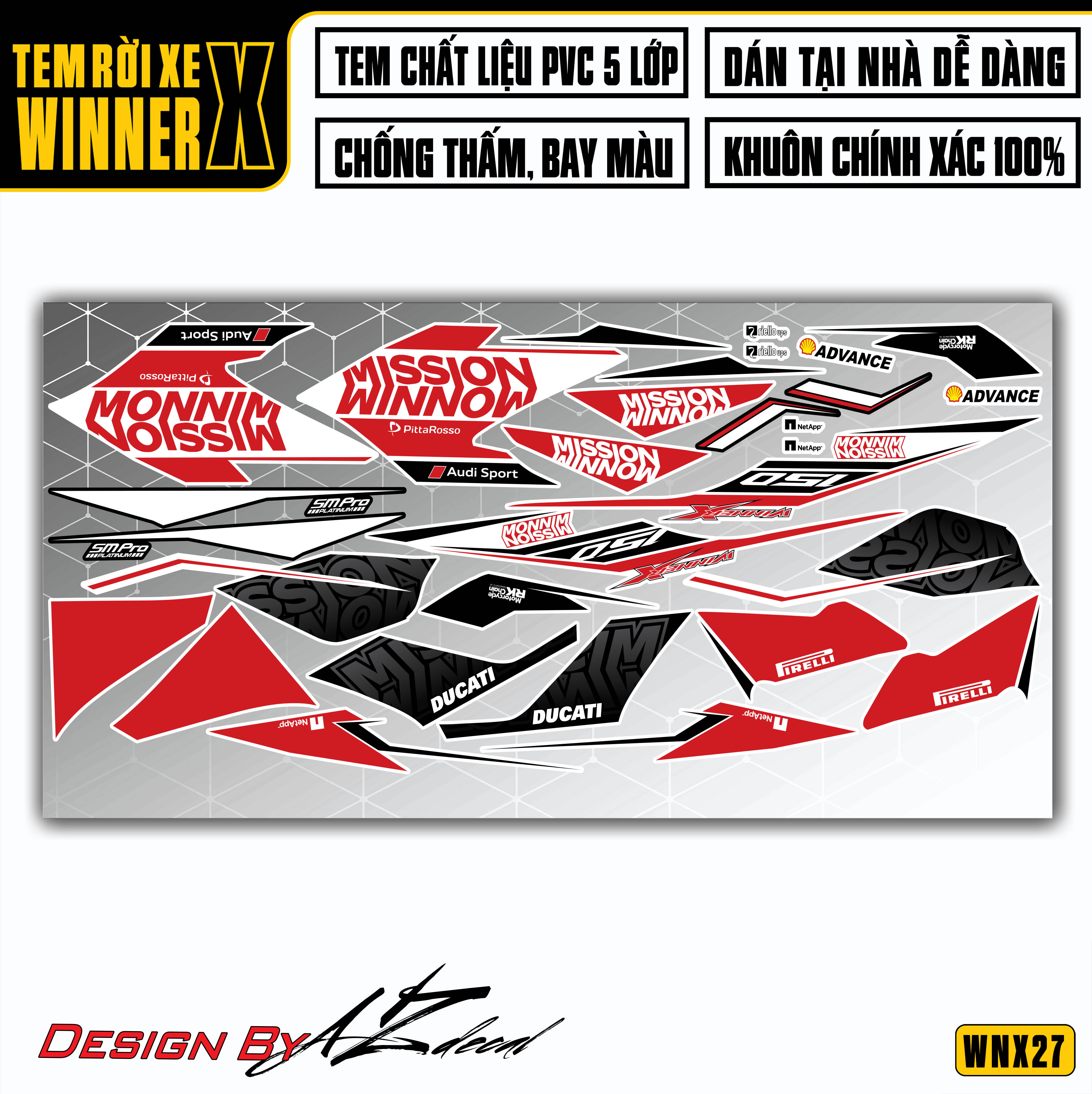 Tem xe Winner X Đỏ Đen - Mẫu Mission