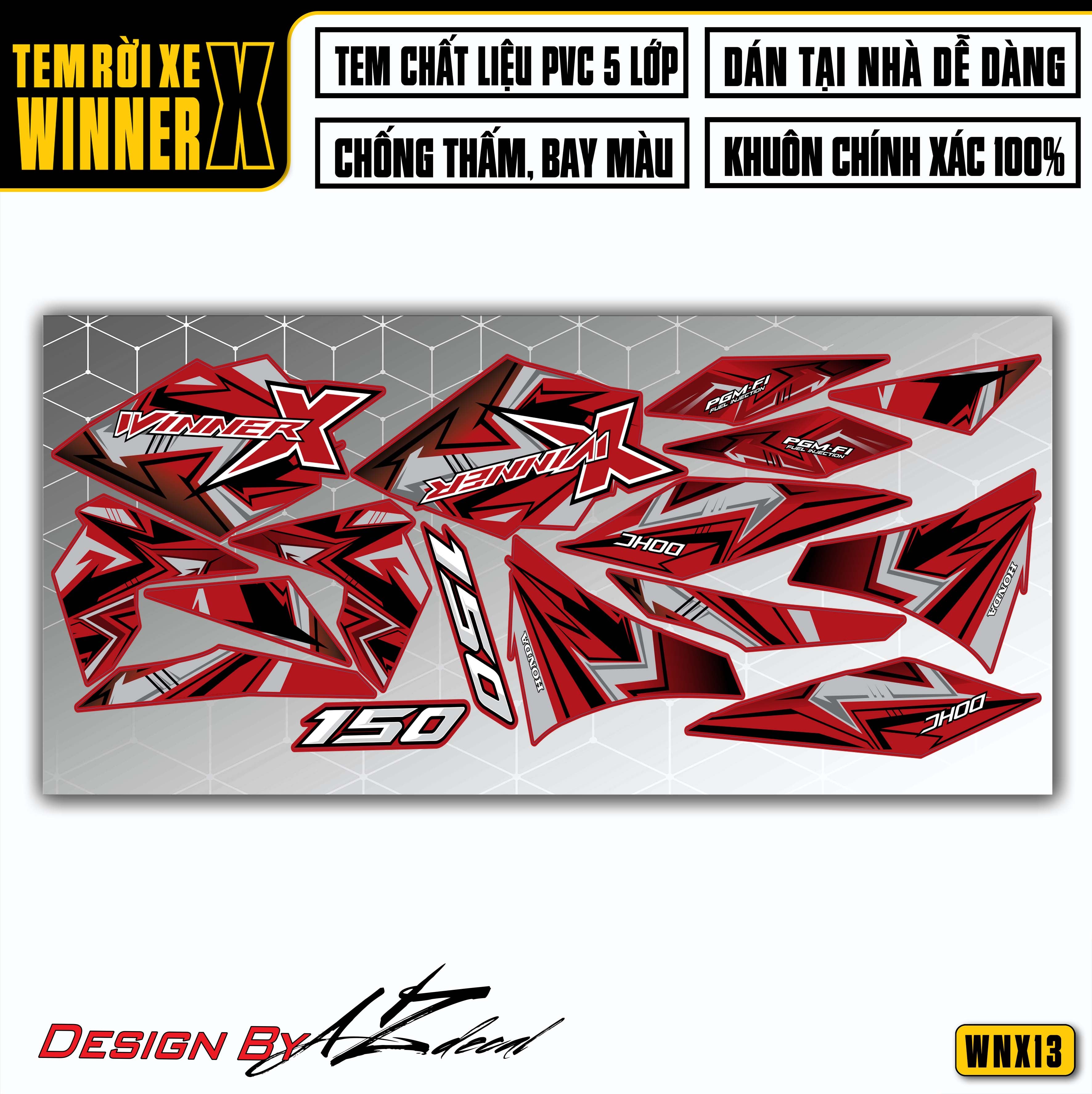 Tem Xe Winner X | WNX13 | JHOO 3D đỏ đen