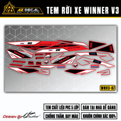 Tem chế Winner v3 phong cách Repsol màu trắng đen (nền đỏ)