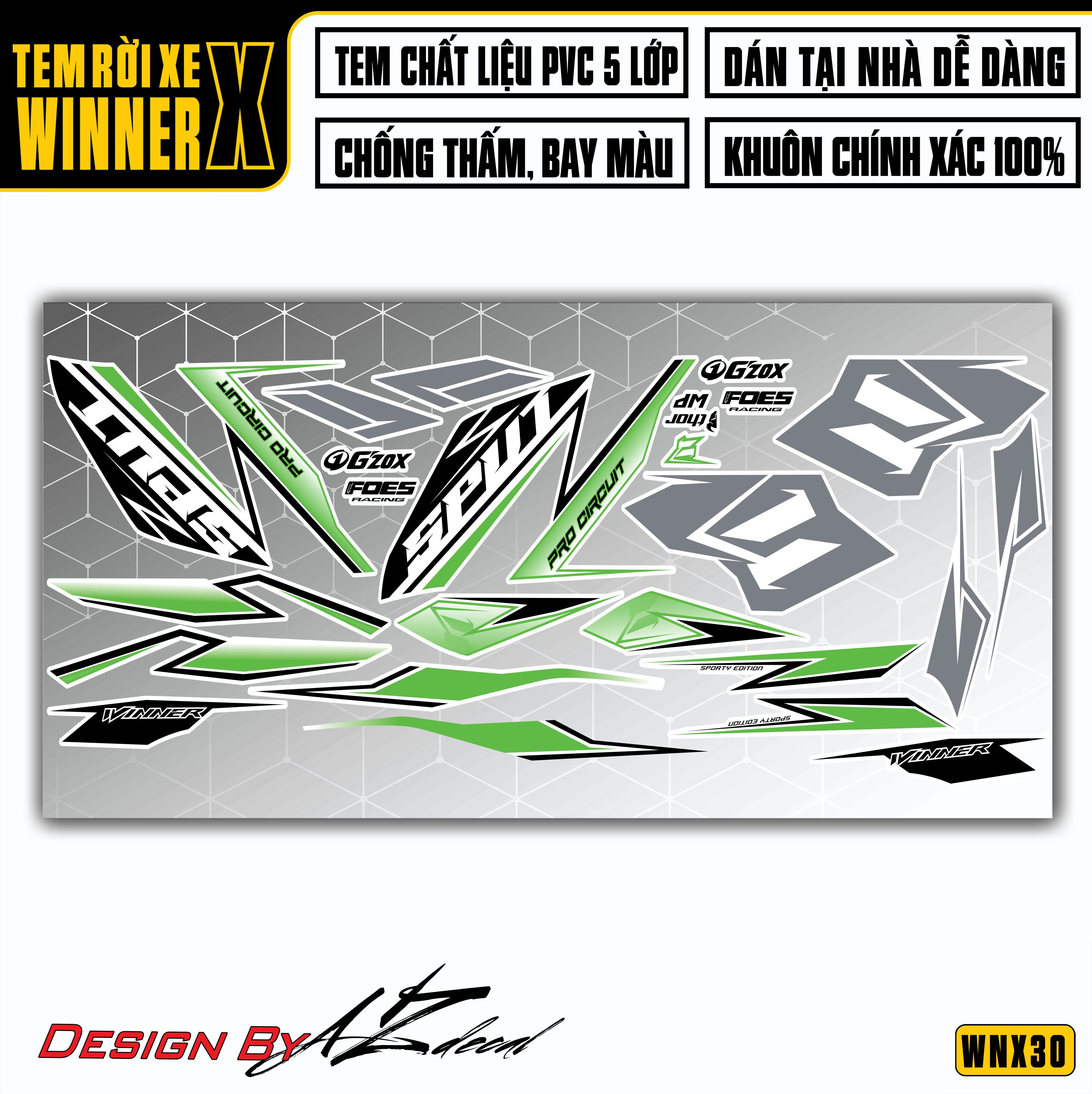 Tem Xe Winner X Xanh Lá Phong Cách Sport