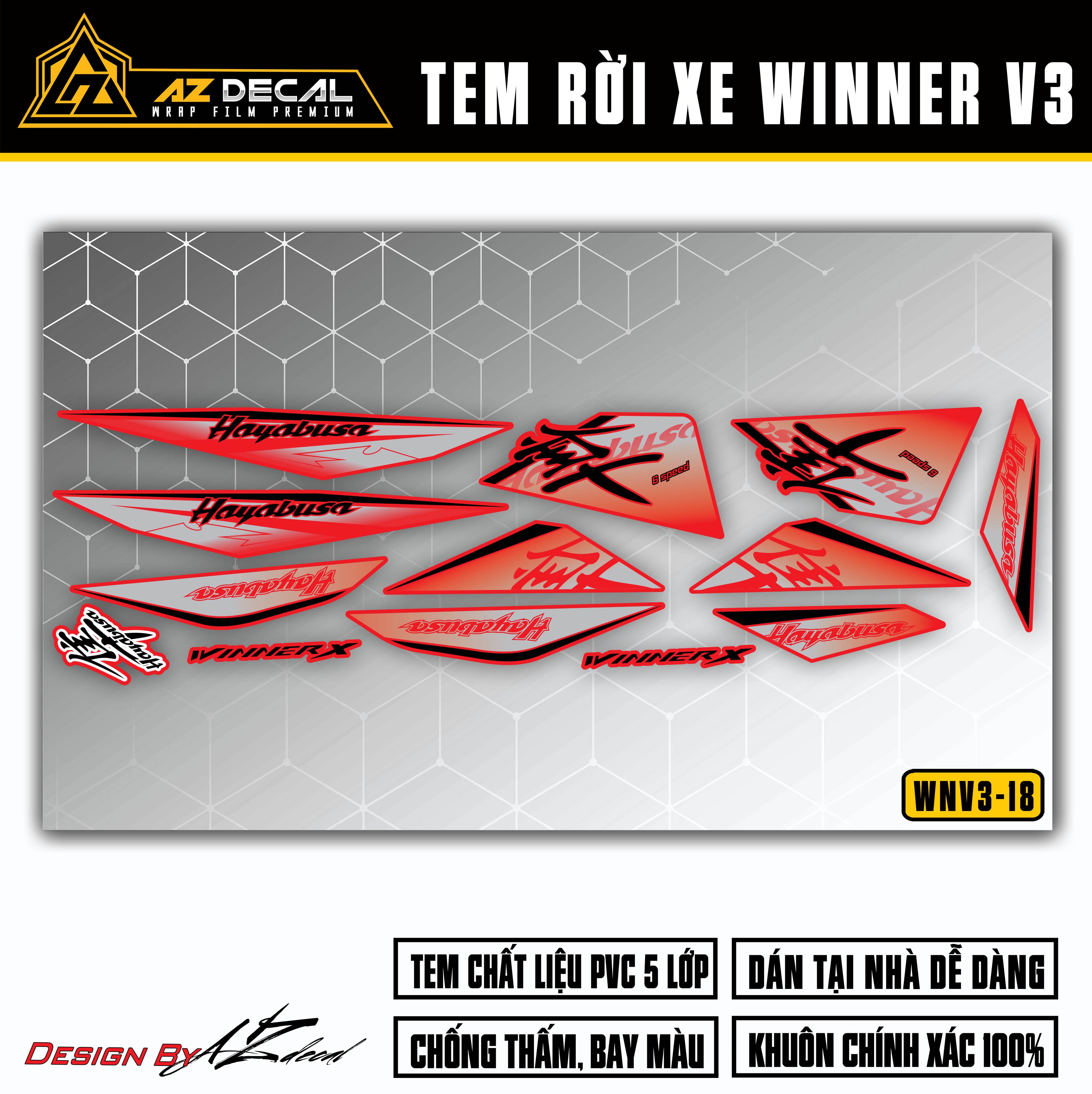 Decal Hayabusa dán Winner v3 màu đỏ