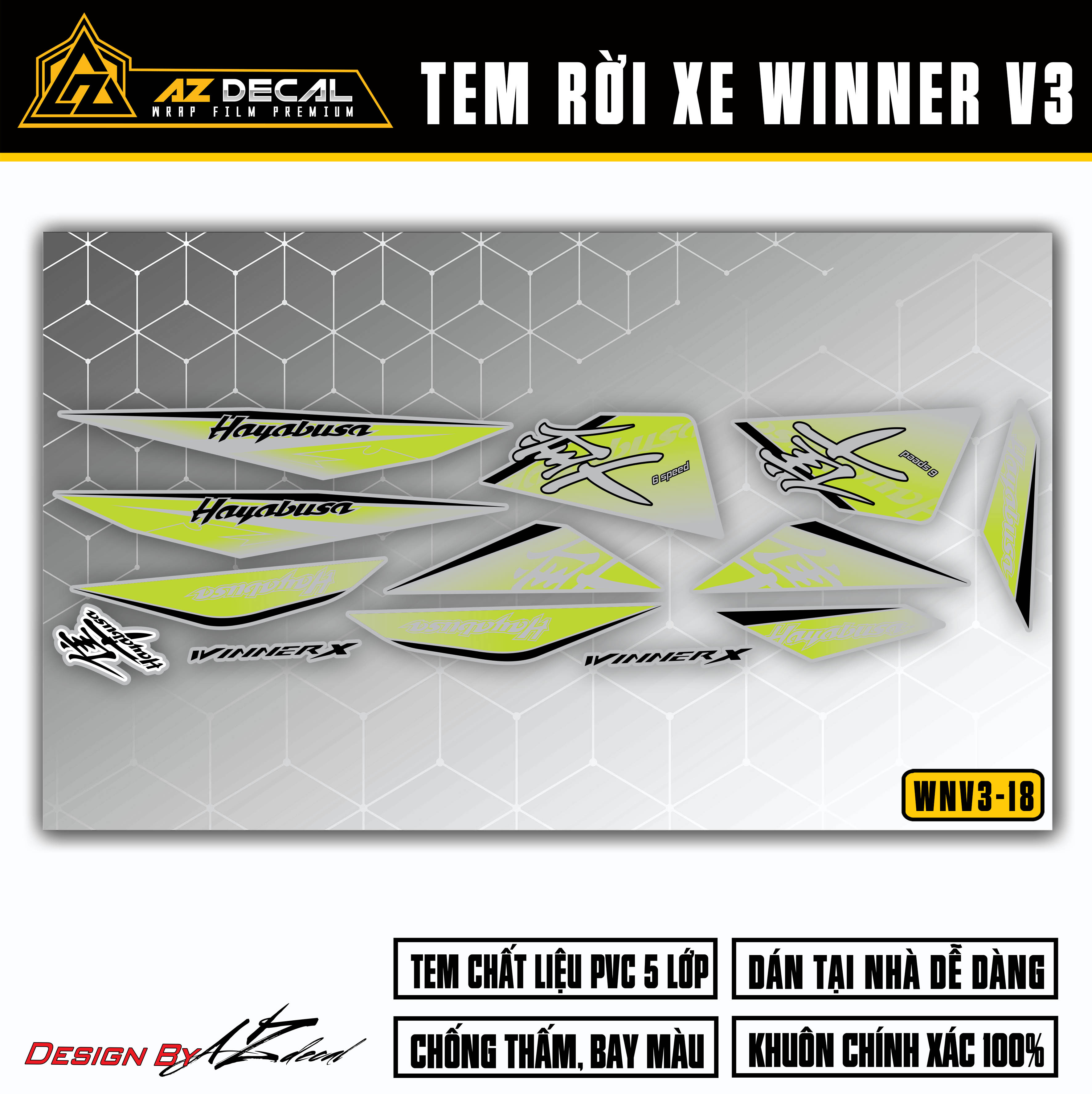 Tem xe Winner v3 - Winner X 2022 phong cách Hayabusa xám xanh
