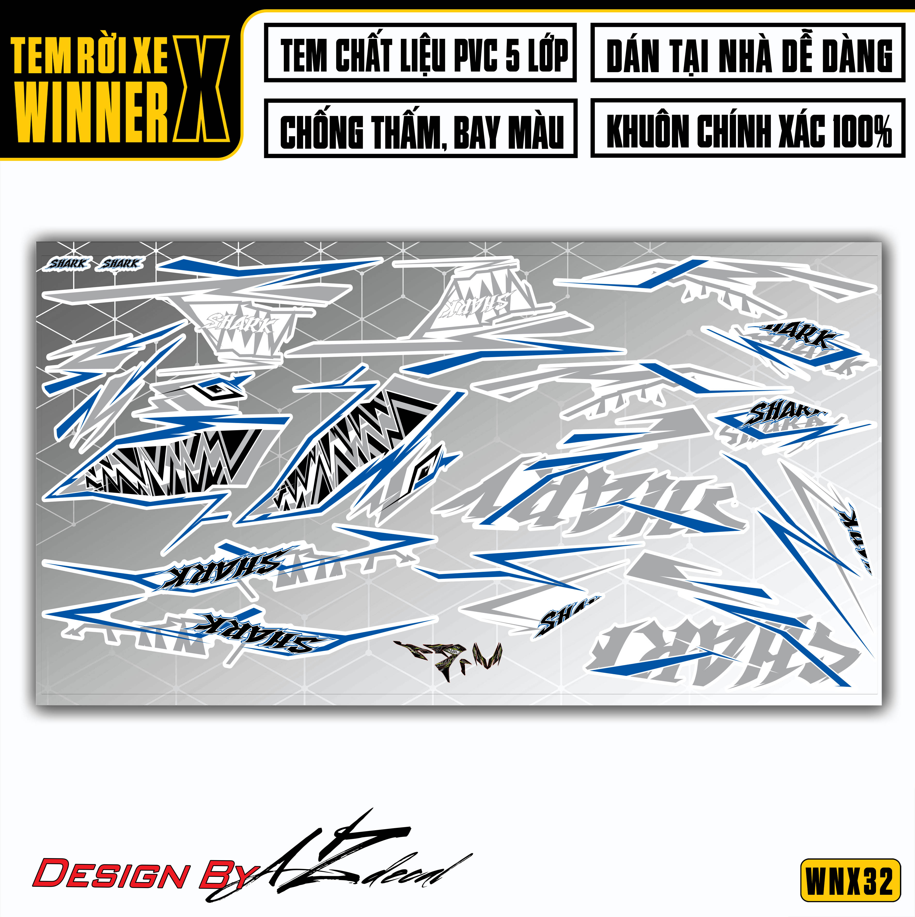 Tem xe Winner X mẫu cá mập cho xe trắng