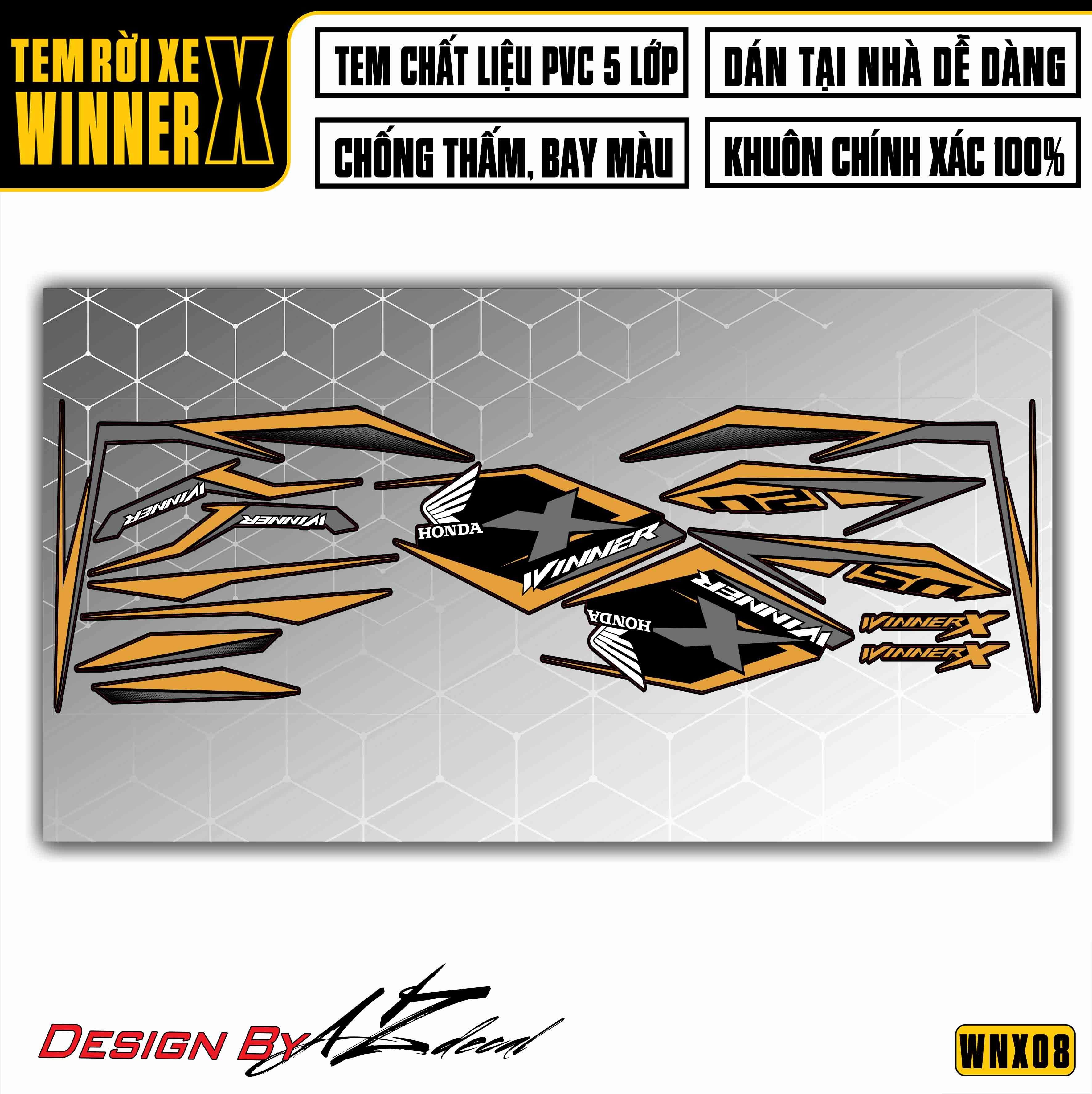 Tem xe Winner X Cách Điệu - Cam Đen