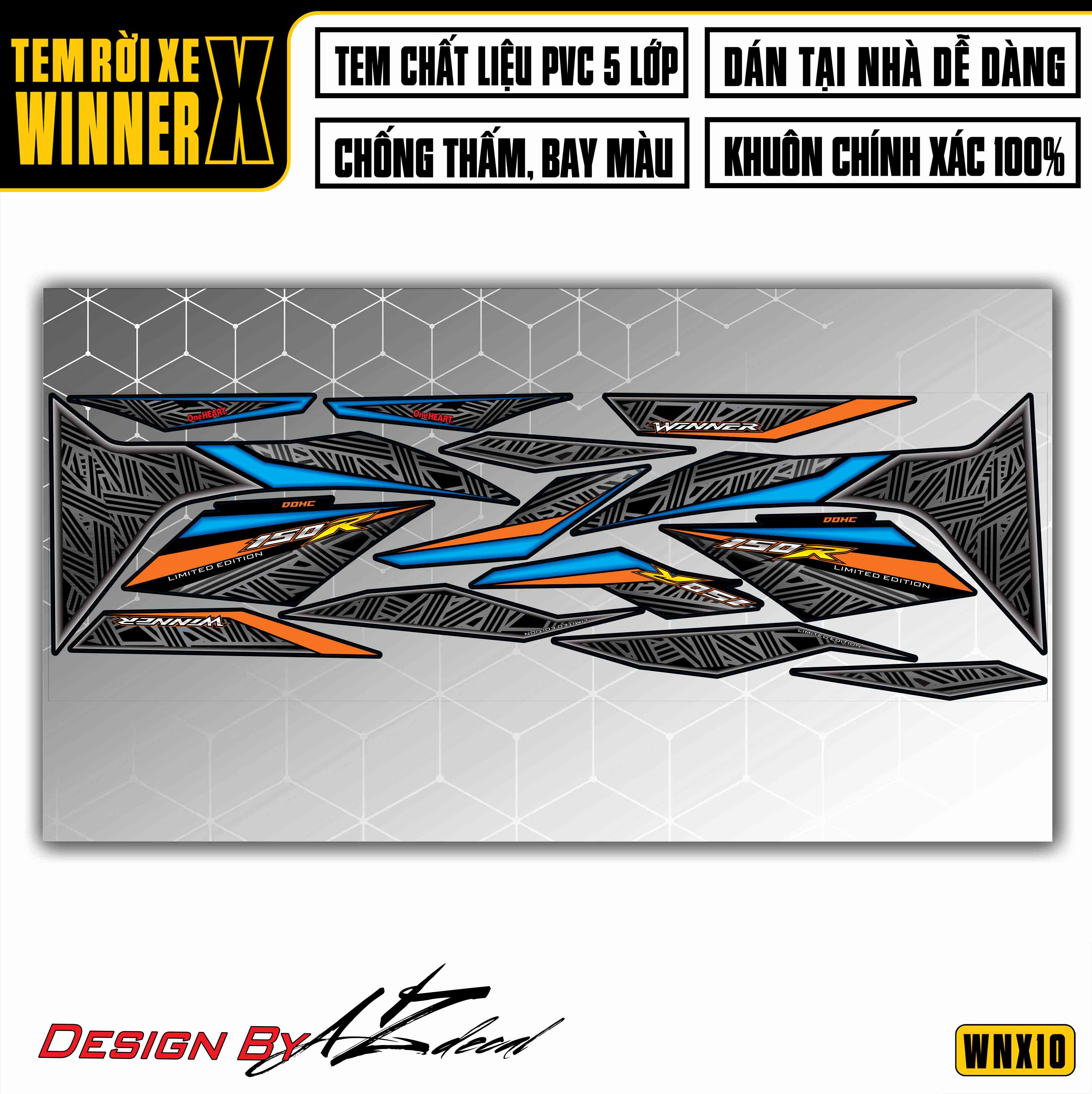 Tem xe Winner X One Heart Pattern nền đen