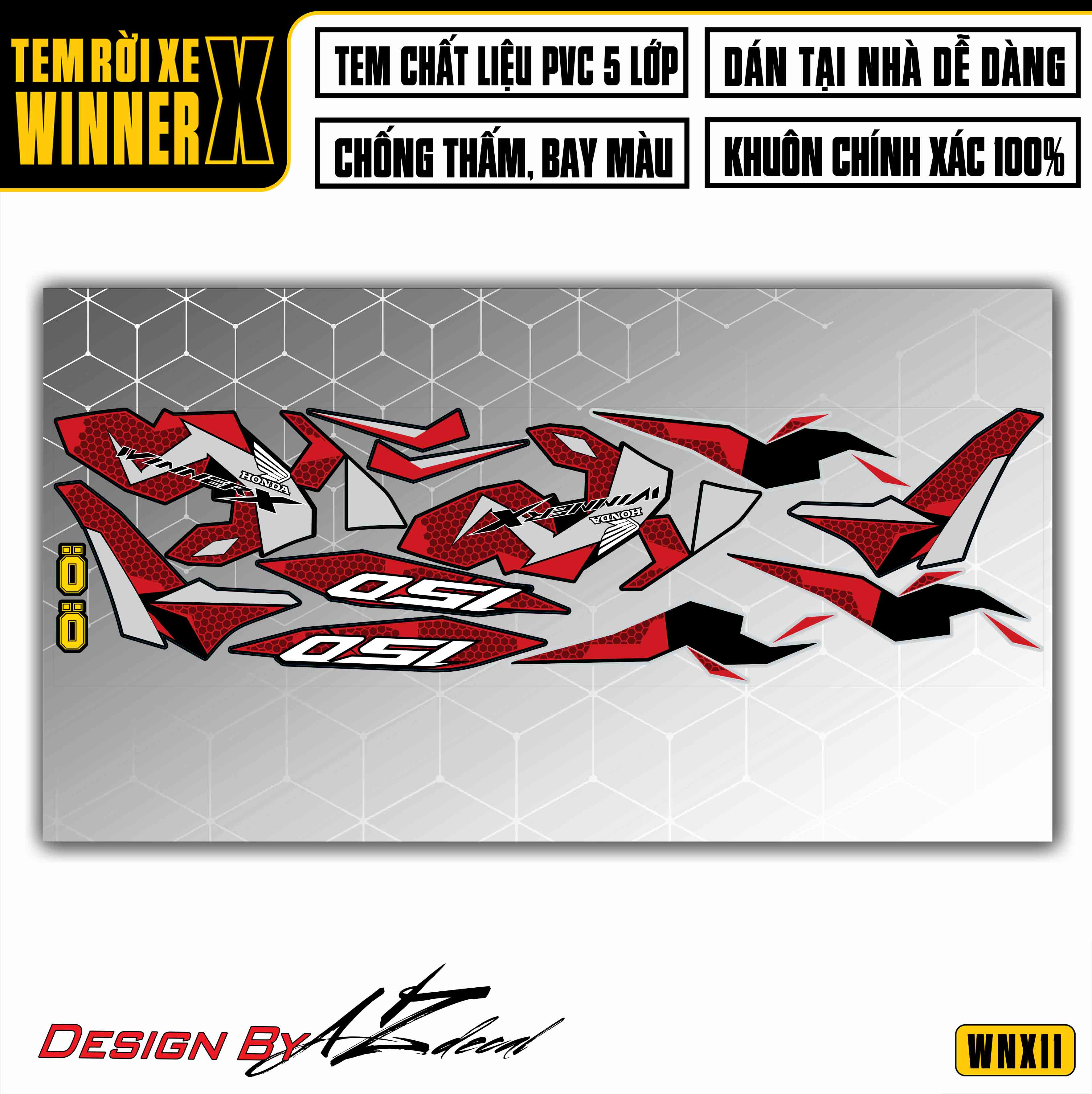 Tem Xe Winner X | WNX11 | Thiết Kế Matrix nền đen