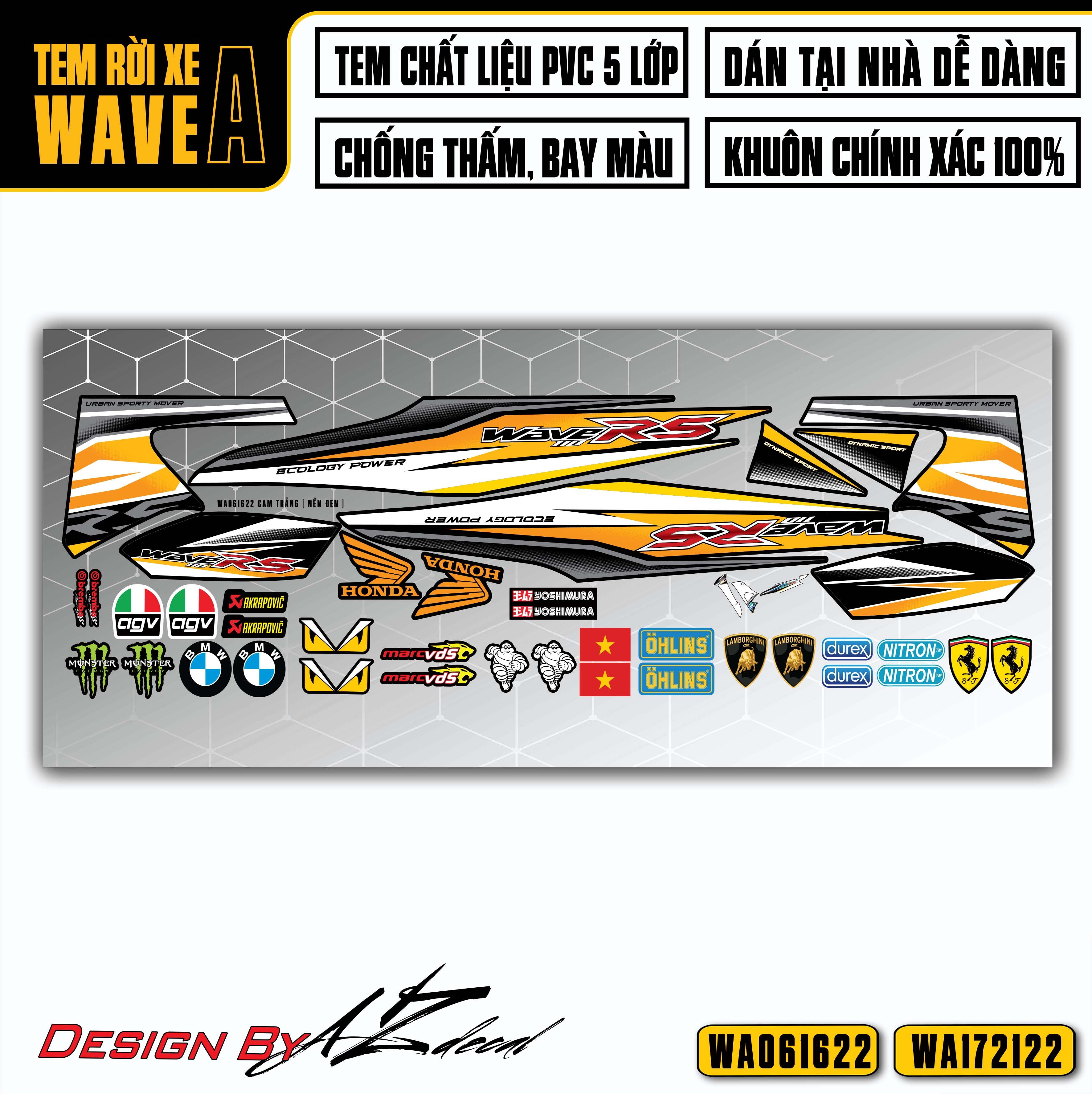 Tem xe Wave Alpha 100 110 mẫu RS100