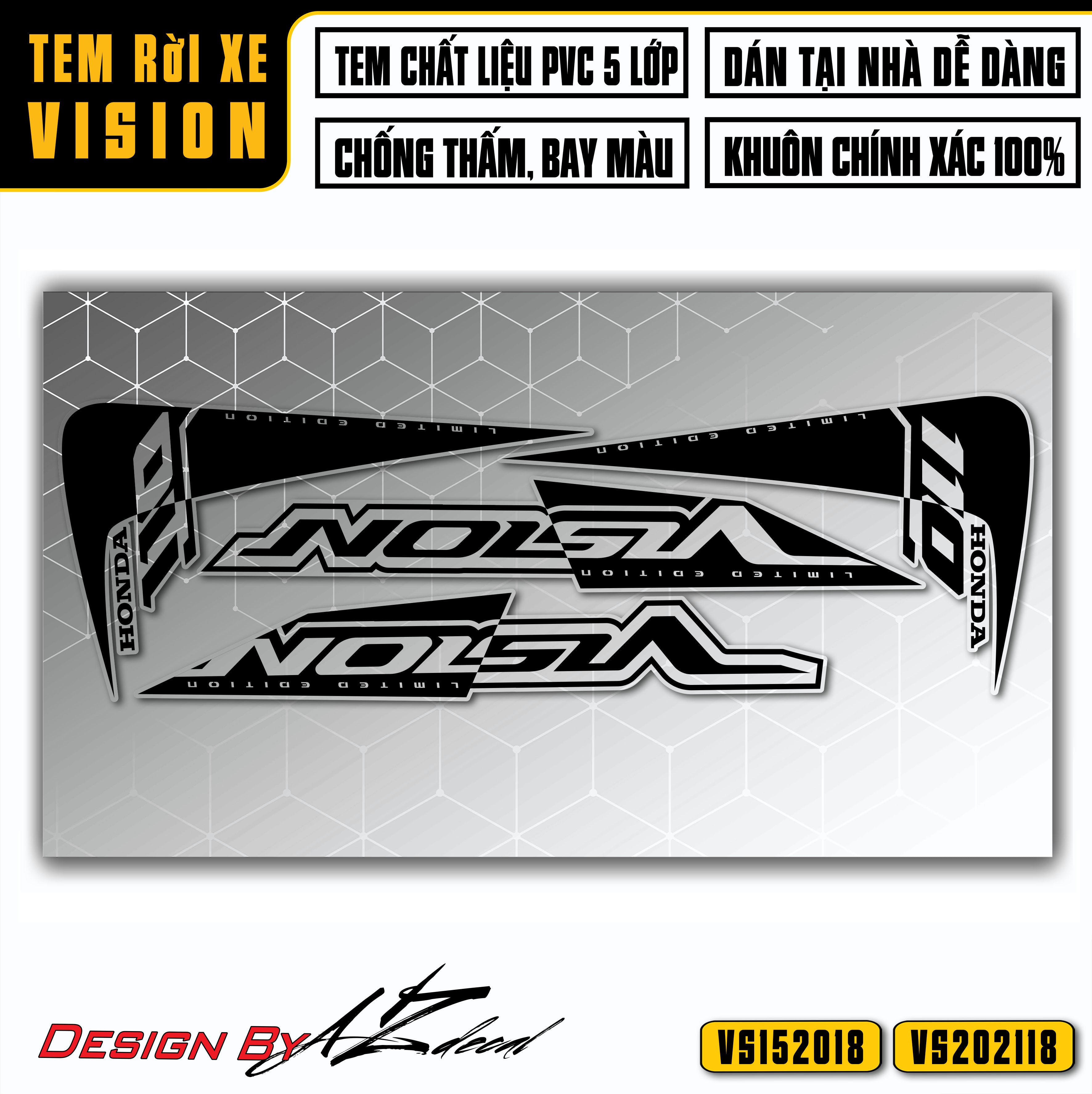 Tem rời xe Vision màu đen dán xe trắng