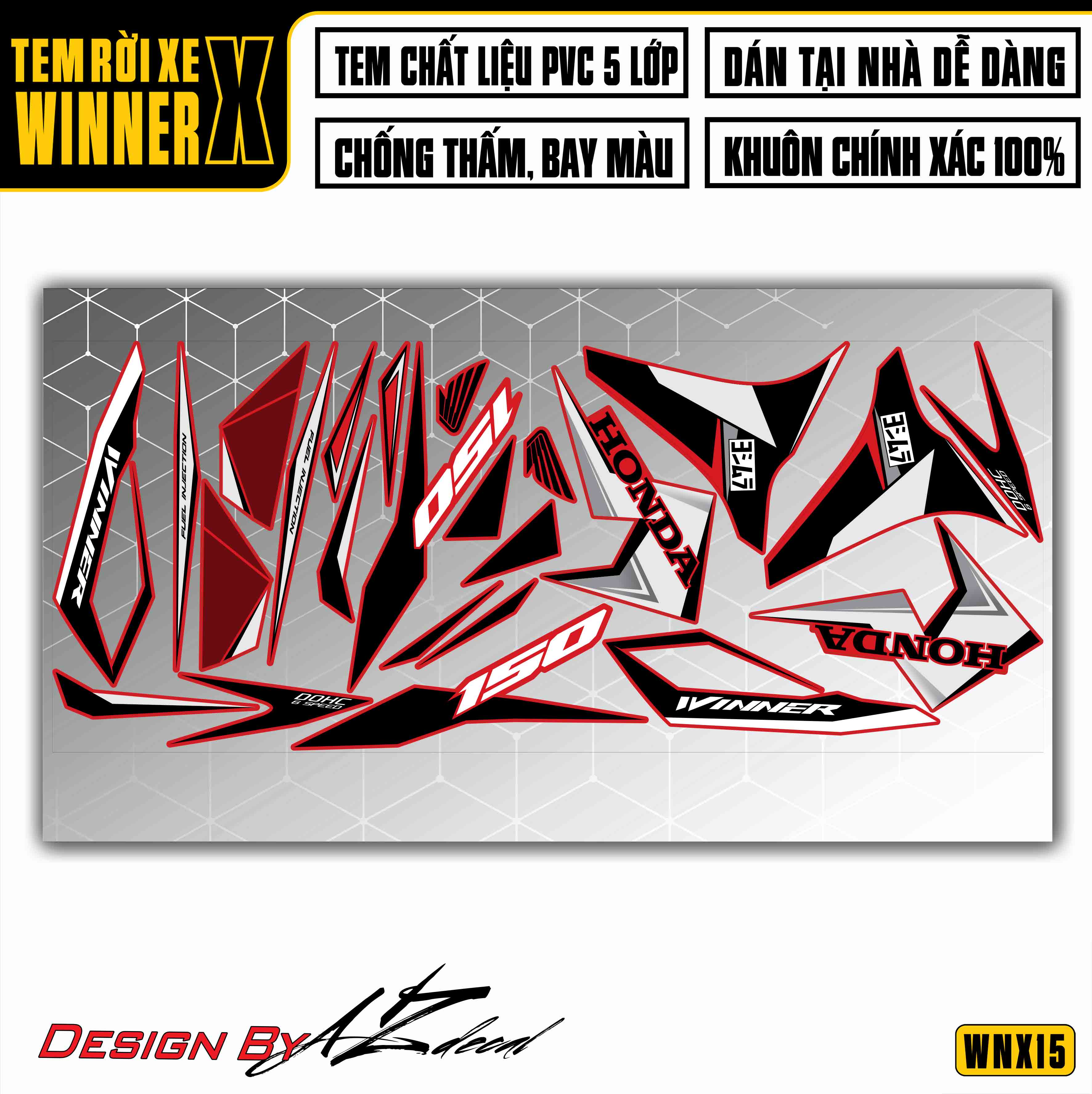 Tem Xe Winner X | WNX15 | Thiết Kế Thể Thao Đỏ Đe
