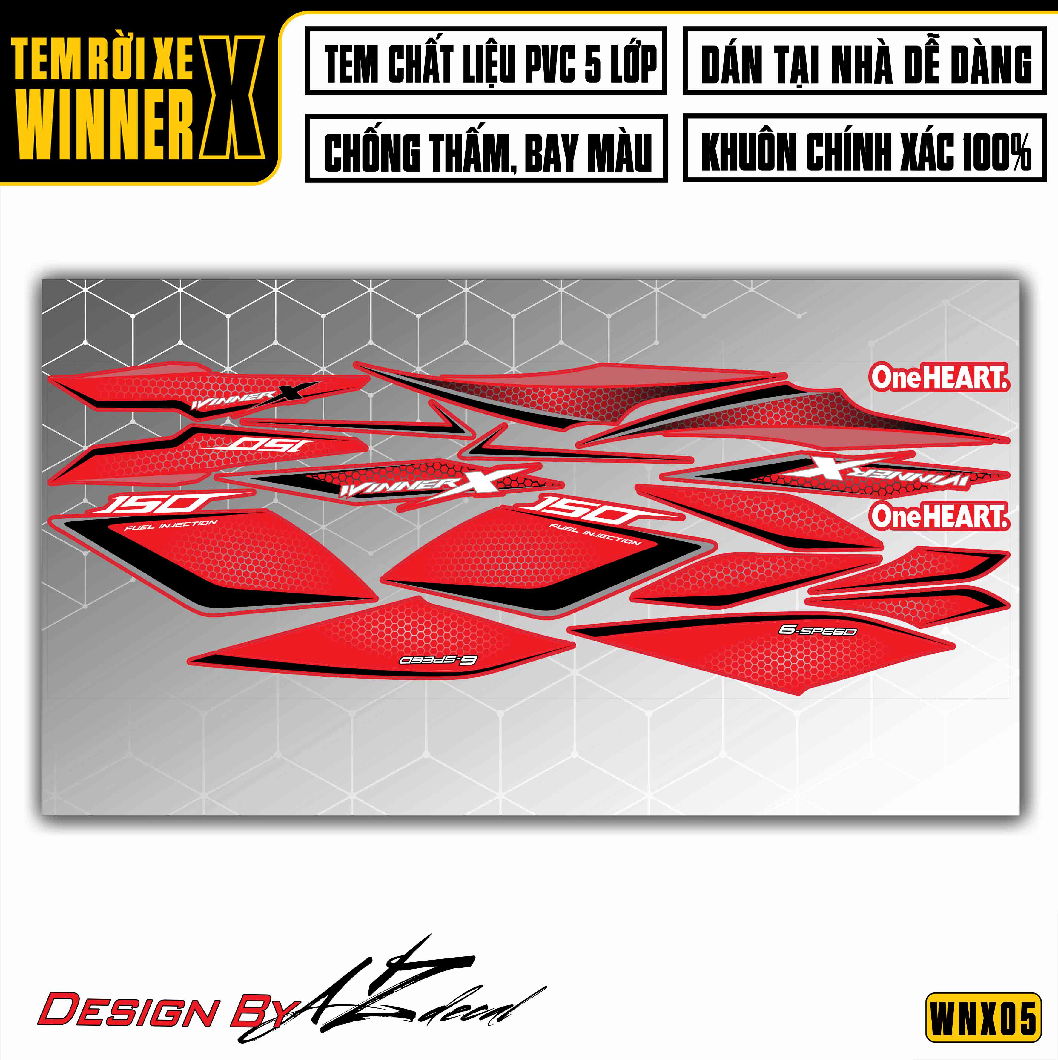 Tem Xe Winner X WNX05 One Heart Đỏ Đen