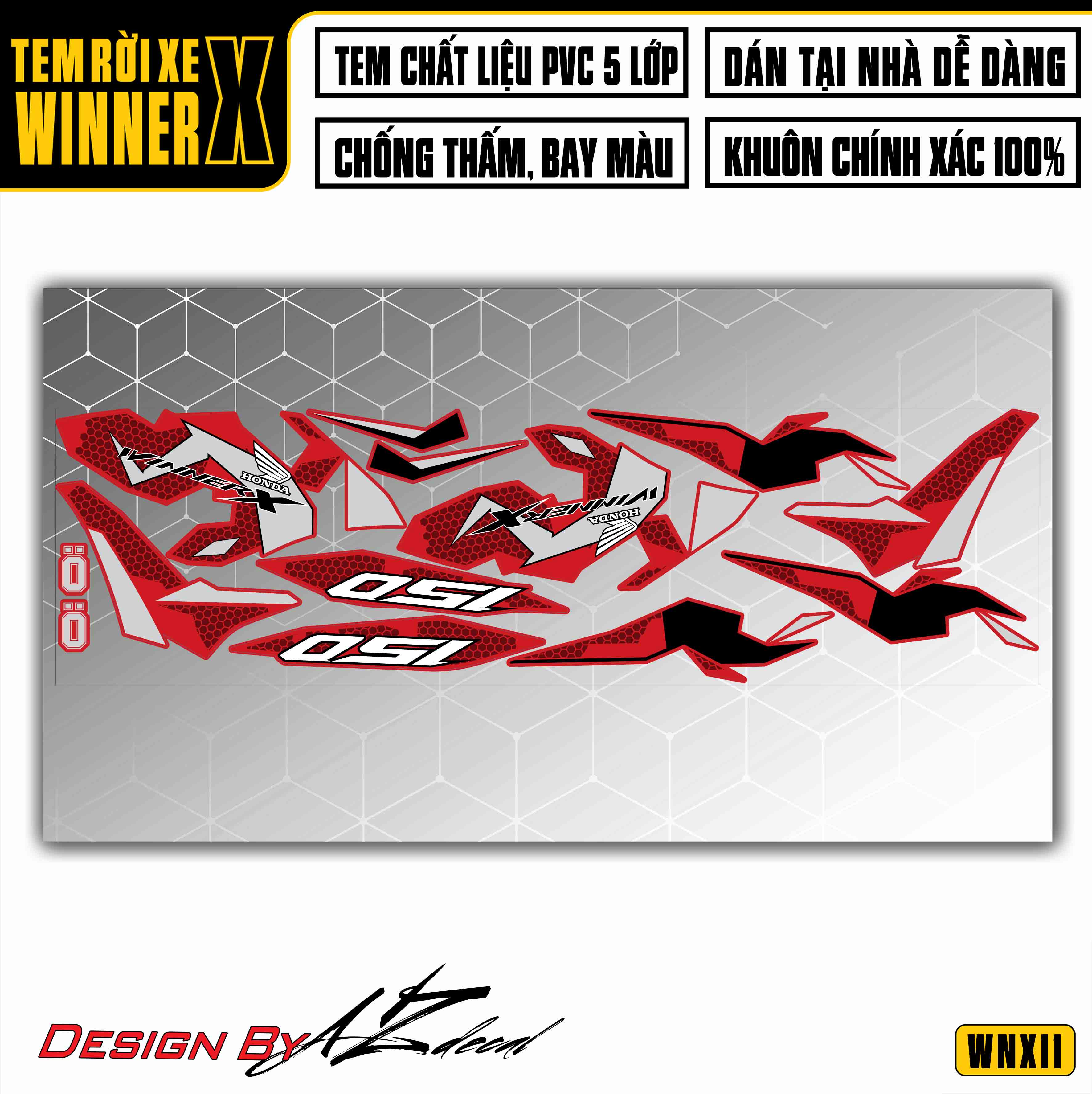 Tem Xe Winner X | WNX11 | Thiết Kế Matrix nền đỏ