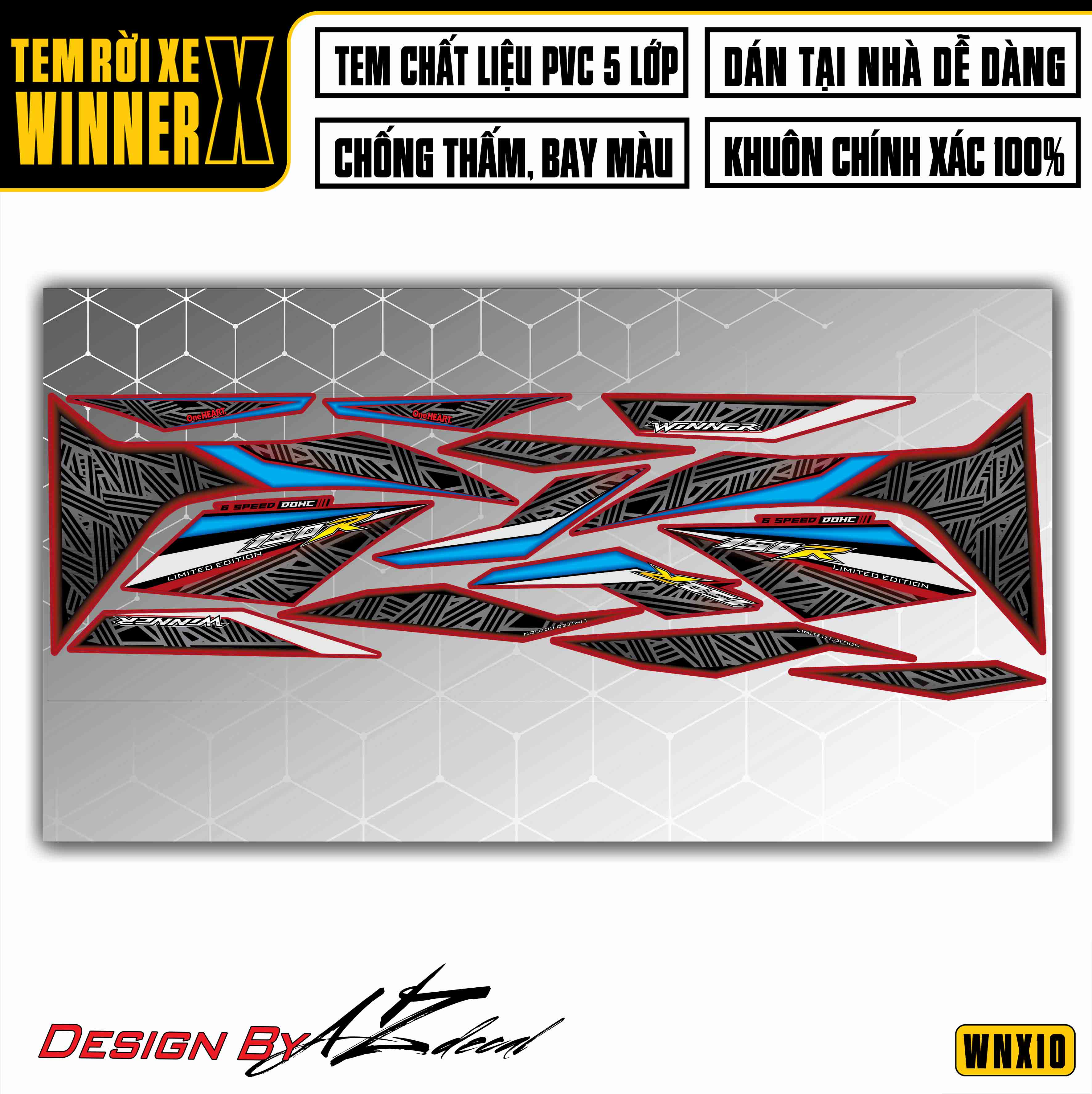 Tem xe Winner X One Heart Pattern Nền Đỏ