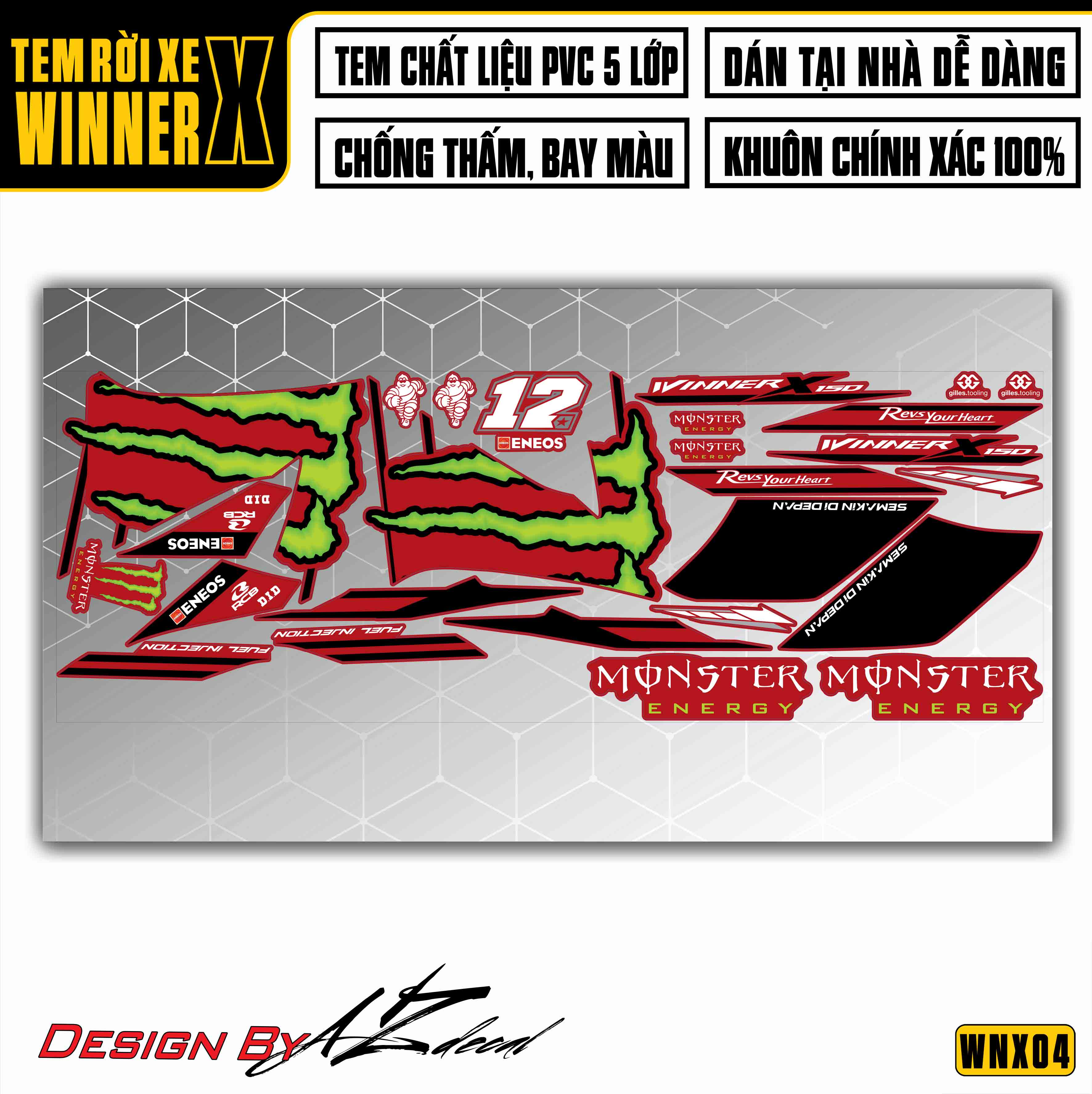 Tem xe Winner X phong cách Monster - Đỏ